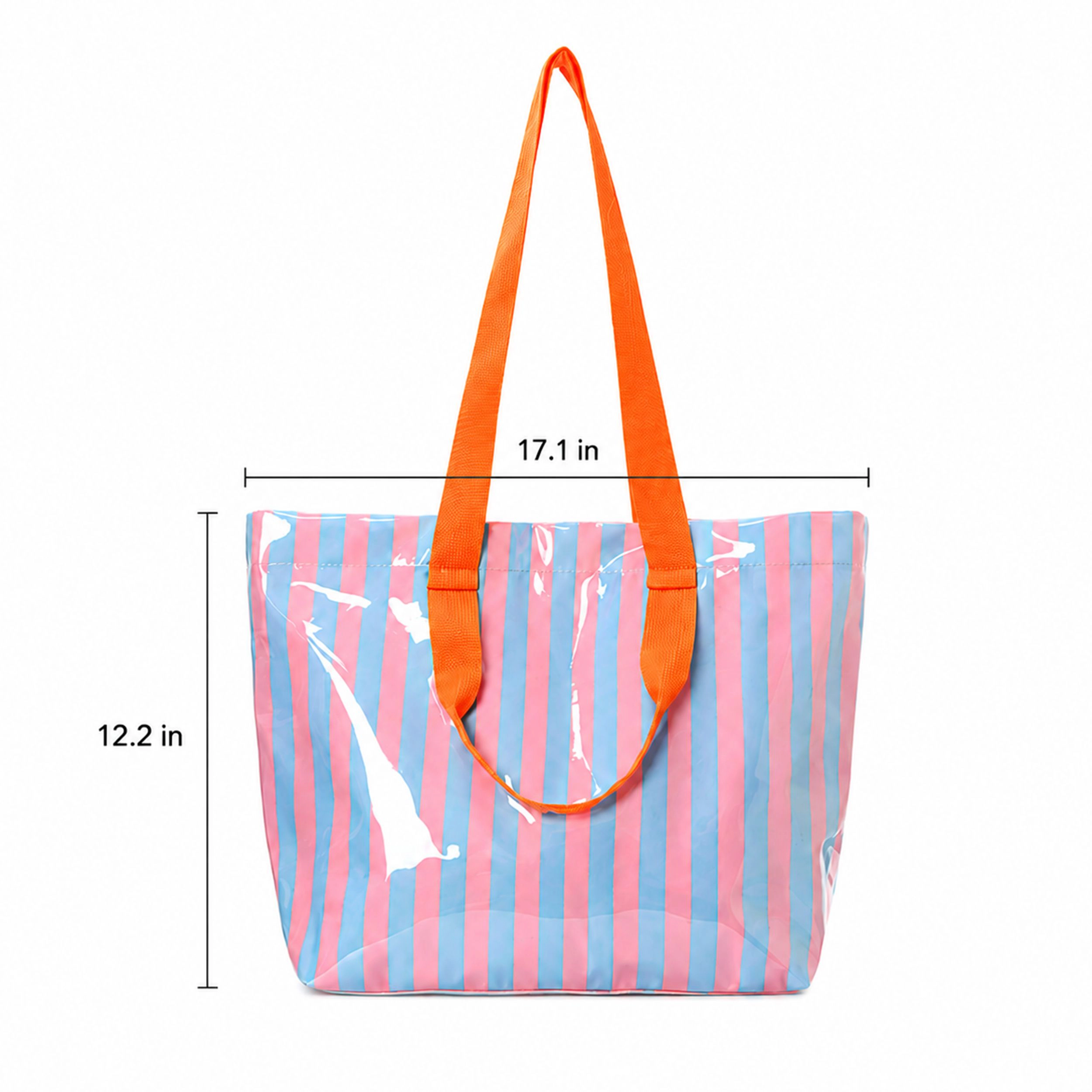 Alilang Women's Striped PVC Beach Tote Bag with Magnetic Closure and Zip Pocket, Green Pink Stripe