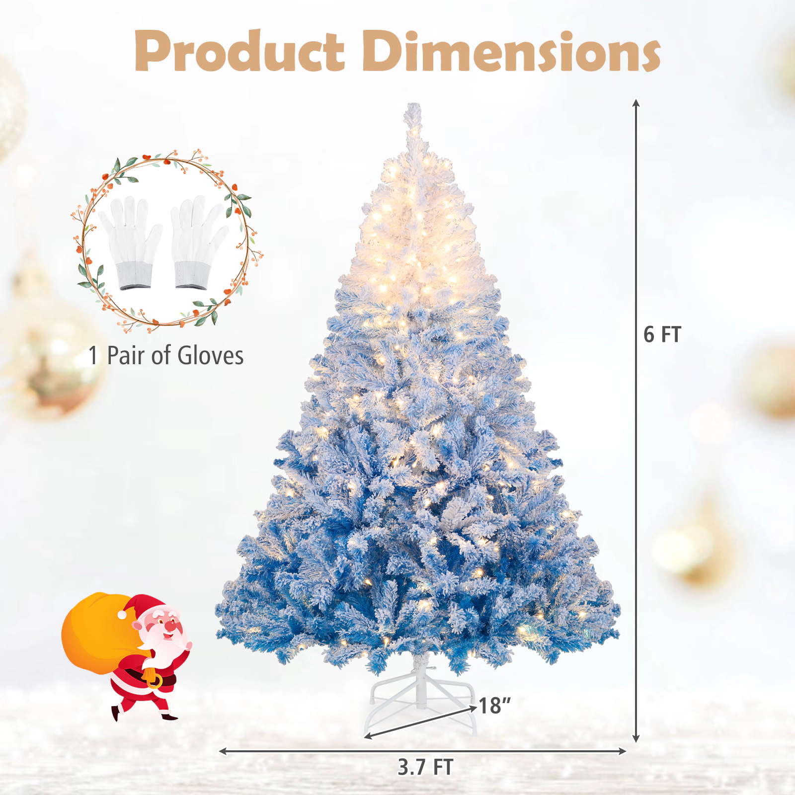 SlickBlue Artificial Snow Flocked Christmas Tree with 8 Light Modes