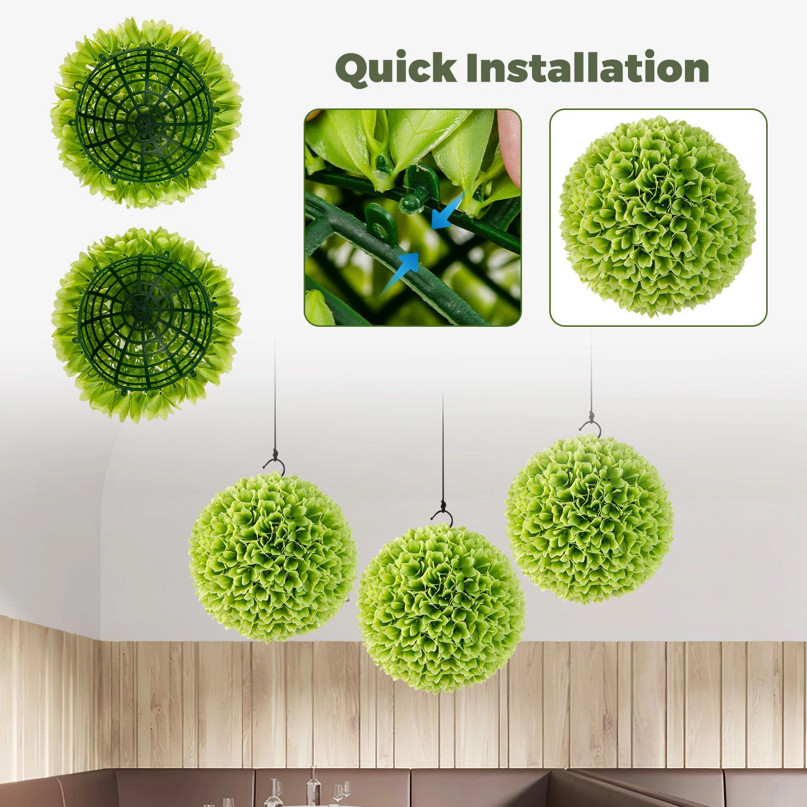 SlickBlue Artificial Topiary Balls with Lush PE Leaves, 11" Decorative
