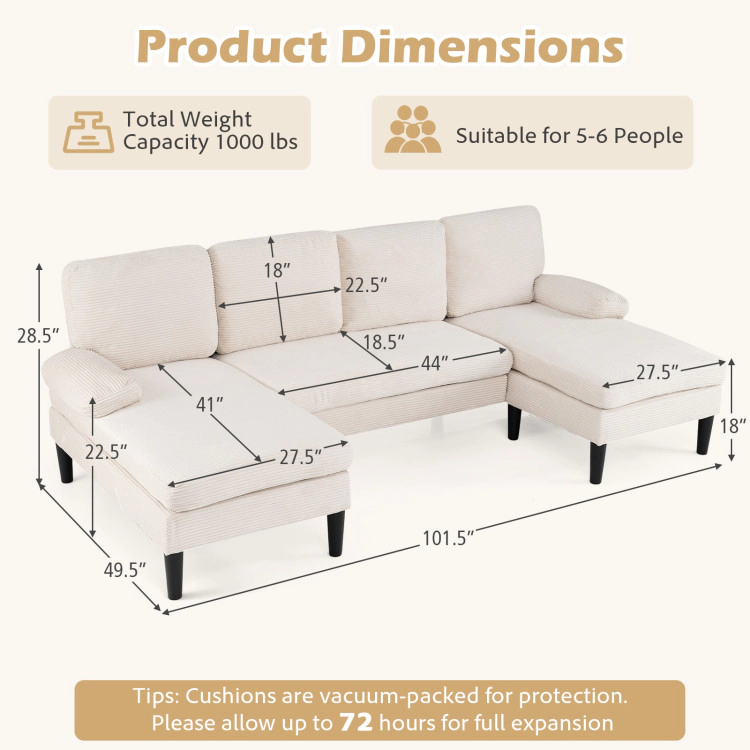 Hivvago U-Shaped Sectional Couch With Double Chaise For Living Room