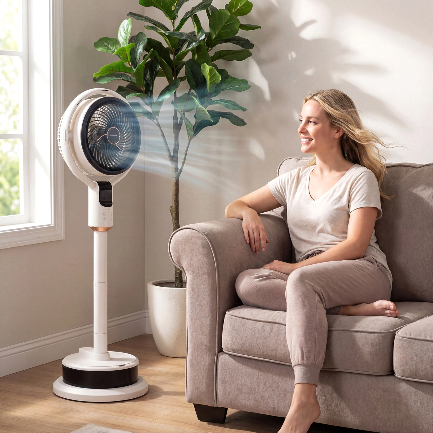 LJG Misting Pedestal Fan Air Circulator with 90° Auto Oscillation Floor Standing Fan with 8 Speeds