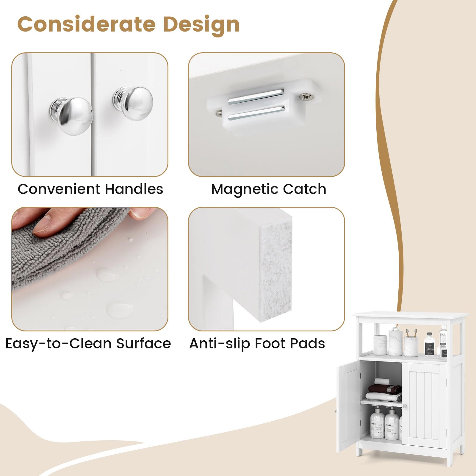Glintex Bathroom Cabinet with 8-Inch Open Compartment and 200-Lb Capacity