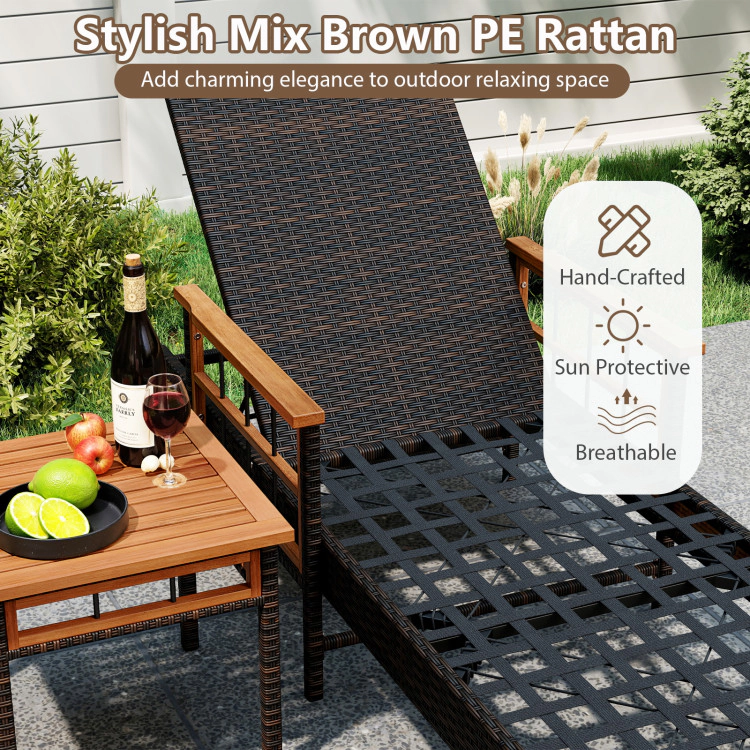 Hivvago Patio Rattan Chaise Lounge With Side Table And Adjustable Backrest