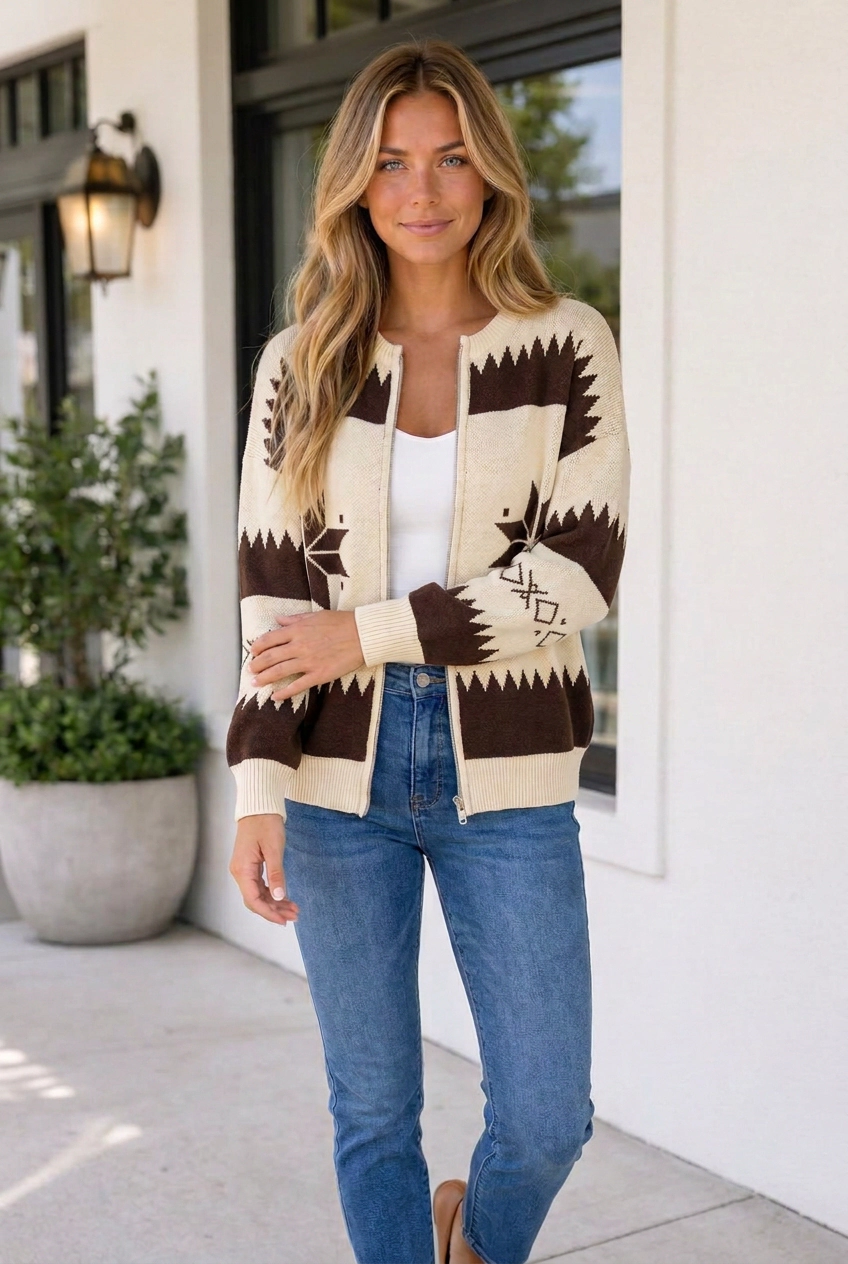 Threaded Pear Women's Jenny Zip Front Loose Sweater