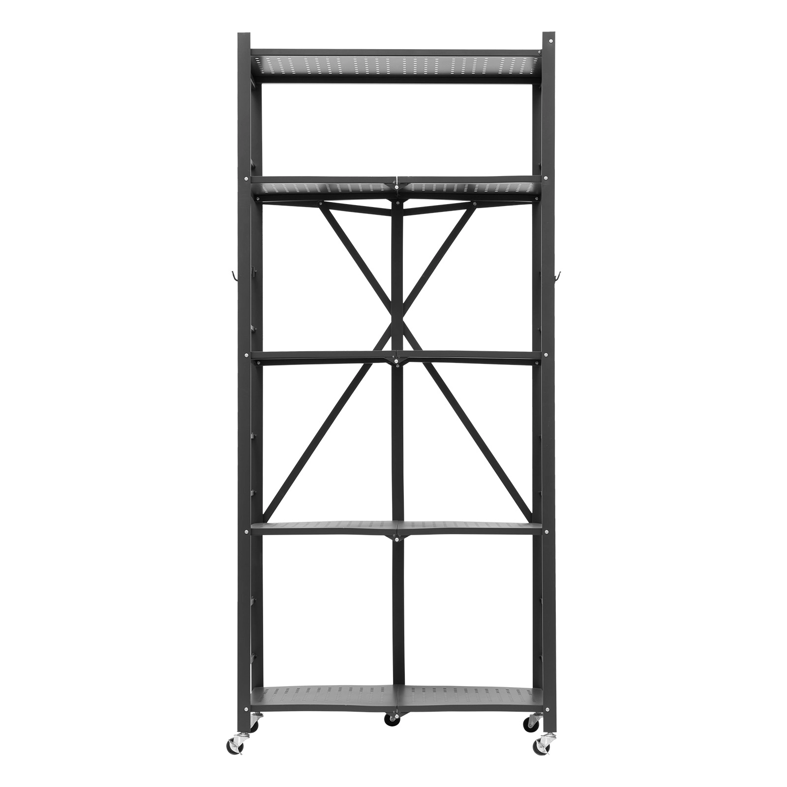 Flynama Folding Storage Shelf with Wheels 5-Tier Metal Shelving Unit Black