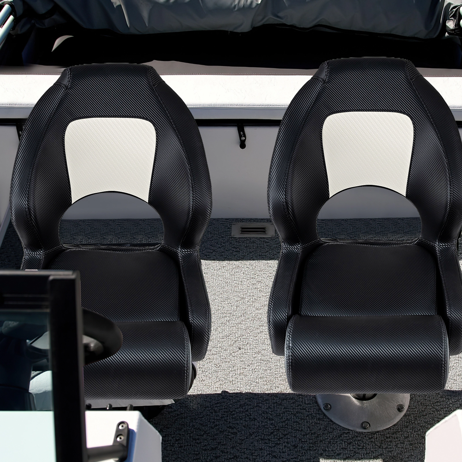 SUGIFT Black Captain Bucket Boat Seat with Flip-Up Bolster 22-in W 27.5-in D 24.5-in H 330-lb Chair Capacity