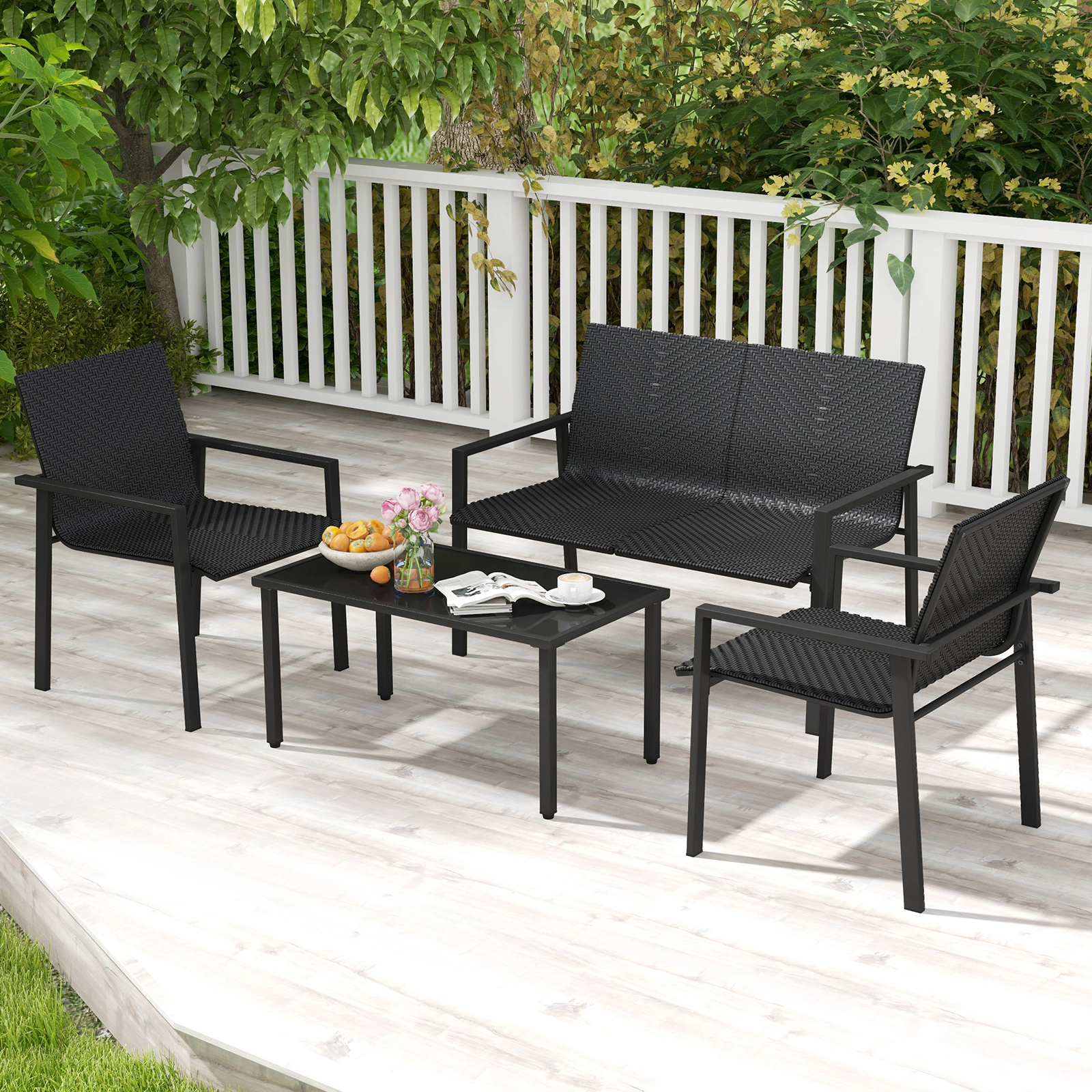 LJG 4 Pieces Patio Furniture Set with Heavy Duty Galvanized Metal Frame