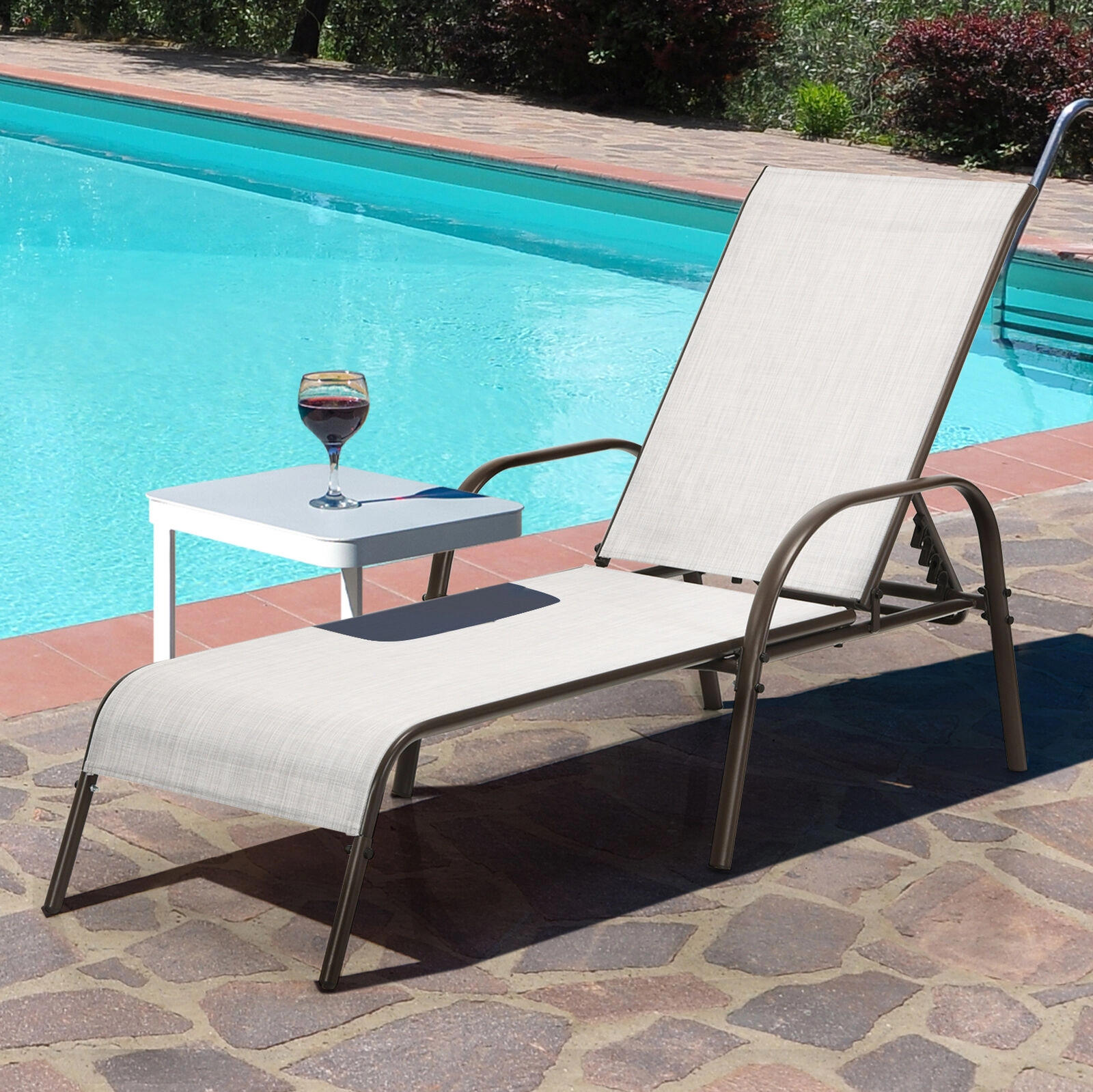 SUGIFT Armrests 350-lb Each Set of 2 Gray Patio Chaise Lounge Chairs 5-Position Backrest