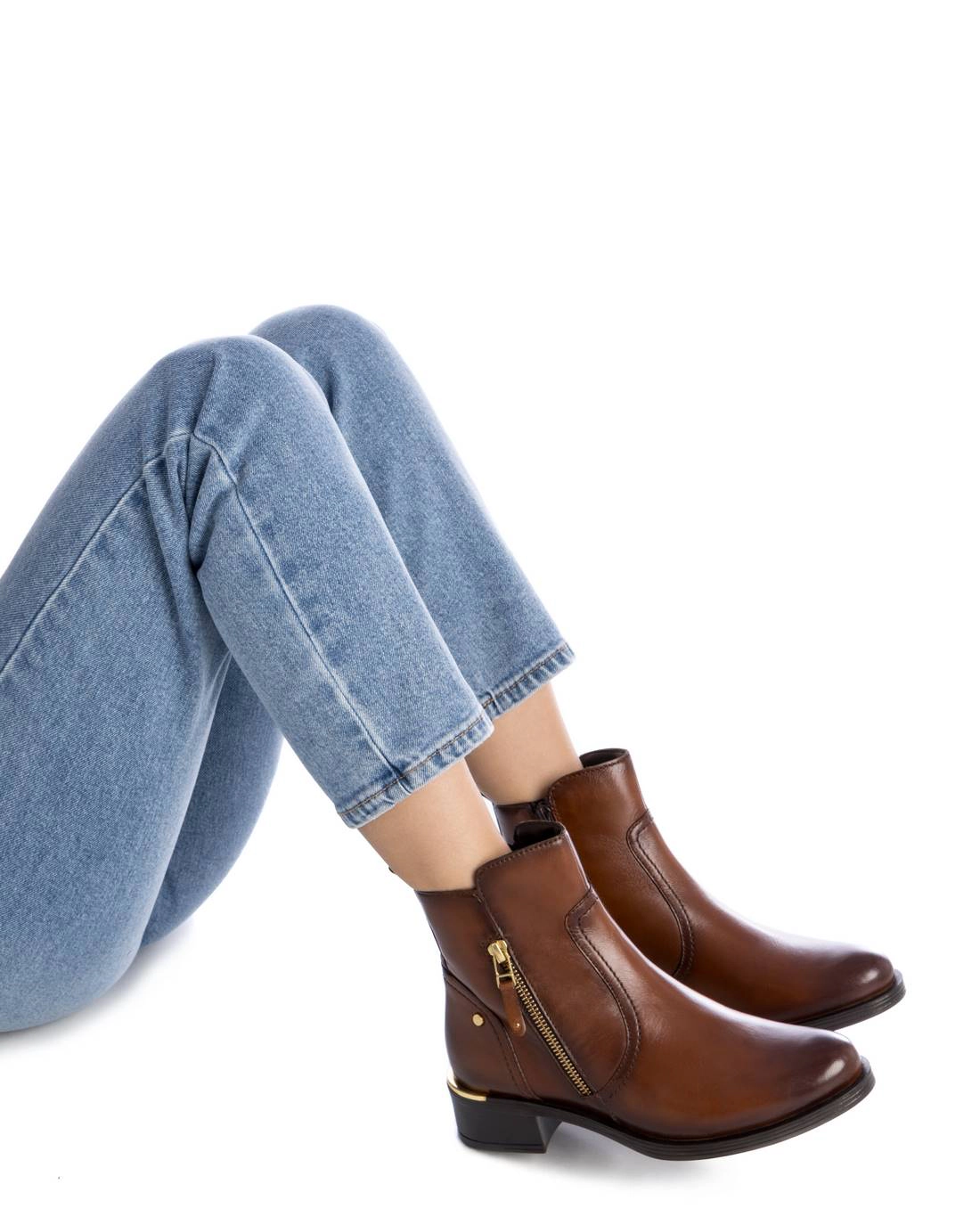 Women's Leather Block Heel Ankle Booties Carmela Collection By XTI