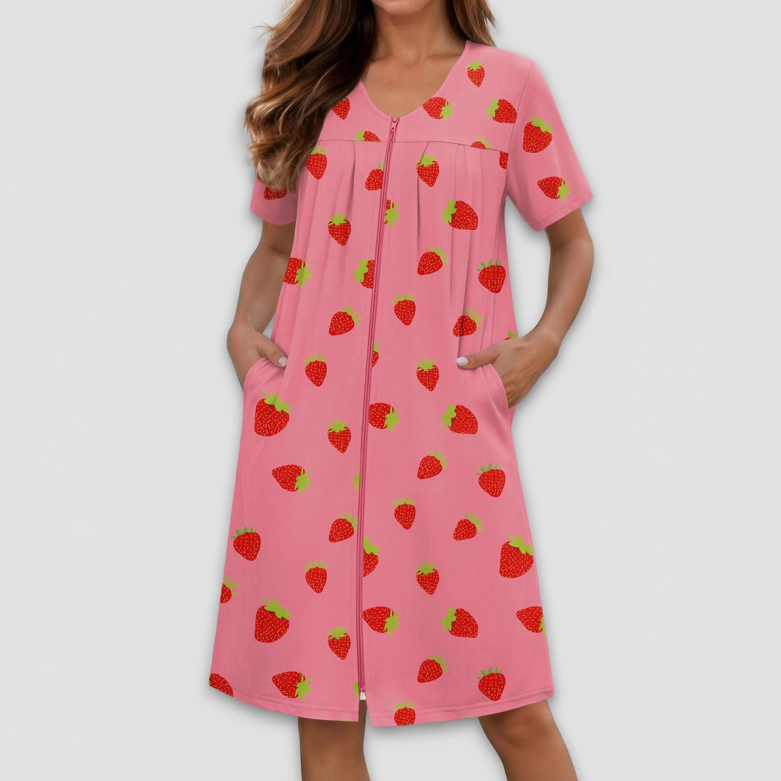 Ekouaer Zipper Robes for Women Short Knit Bathrobes Lightweight Knee Length Housecoat Nightgown