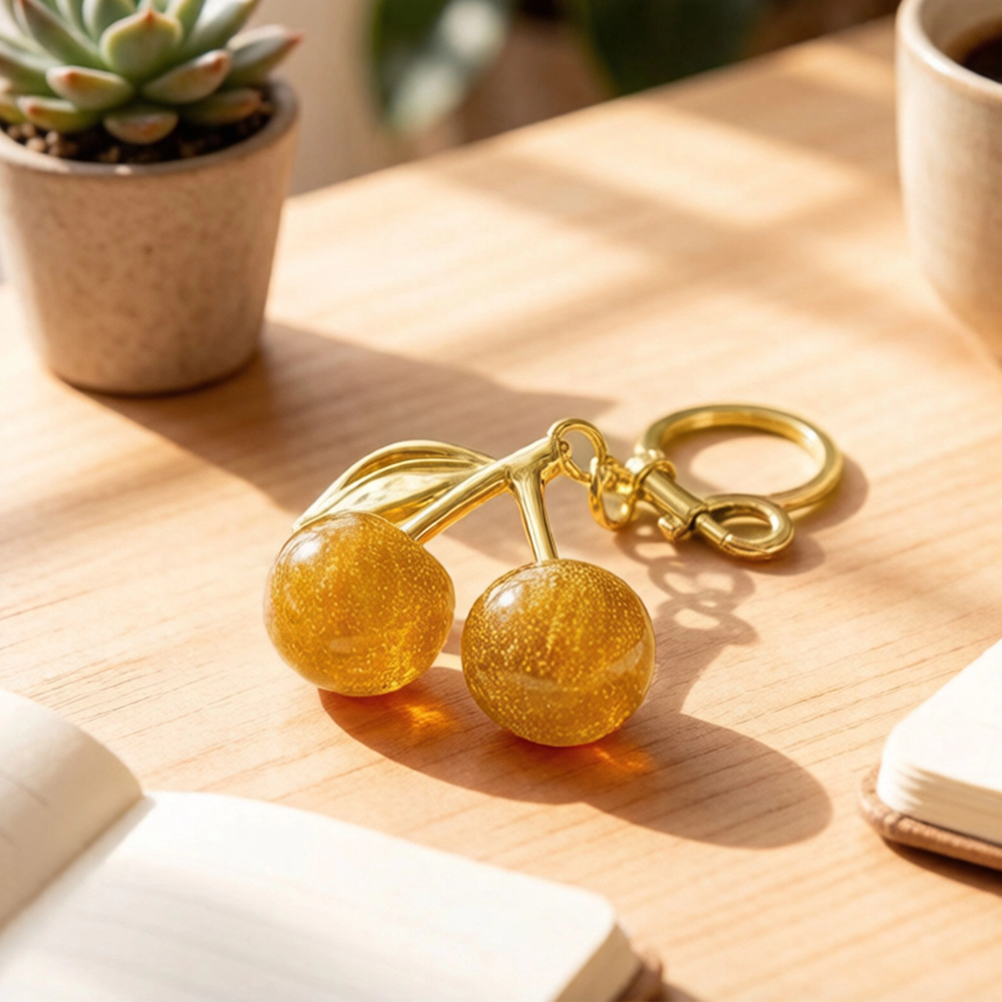 Alilang Women's Cherry Charm Keychain with Glitter Fruit Pendant Gold Tone Clip and Key Ring Bag Accessory,