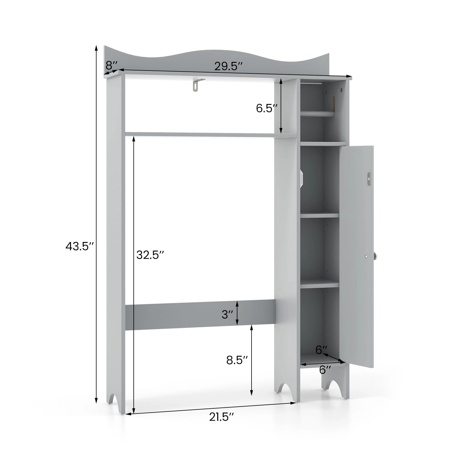 Glintex Over-the-Toilet Cabinet with Toilet Paper Holder and Protective Top Baffle, Gray
