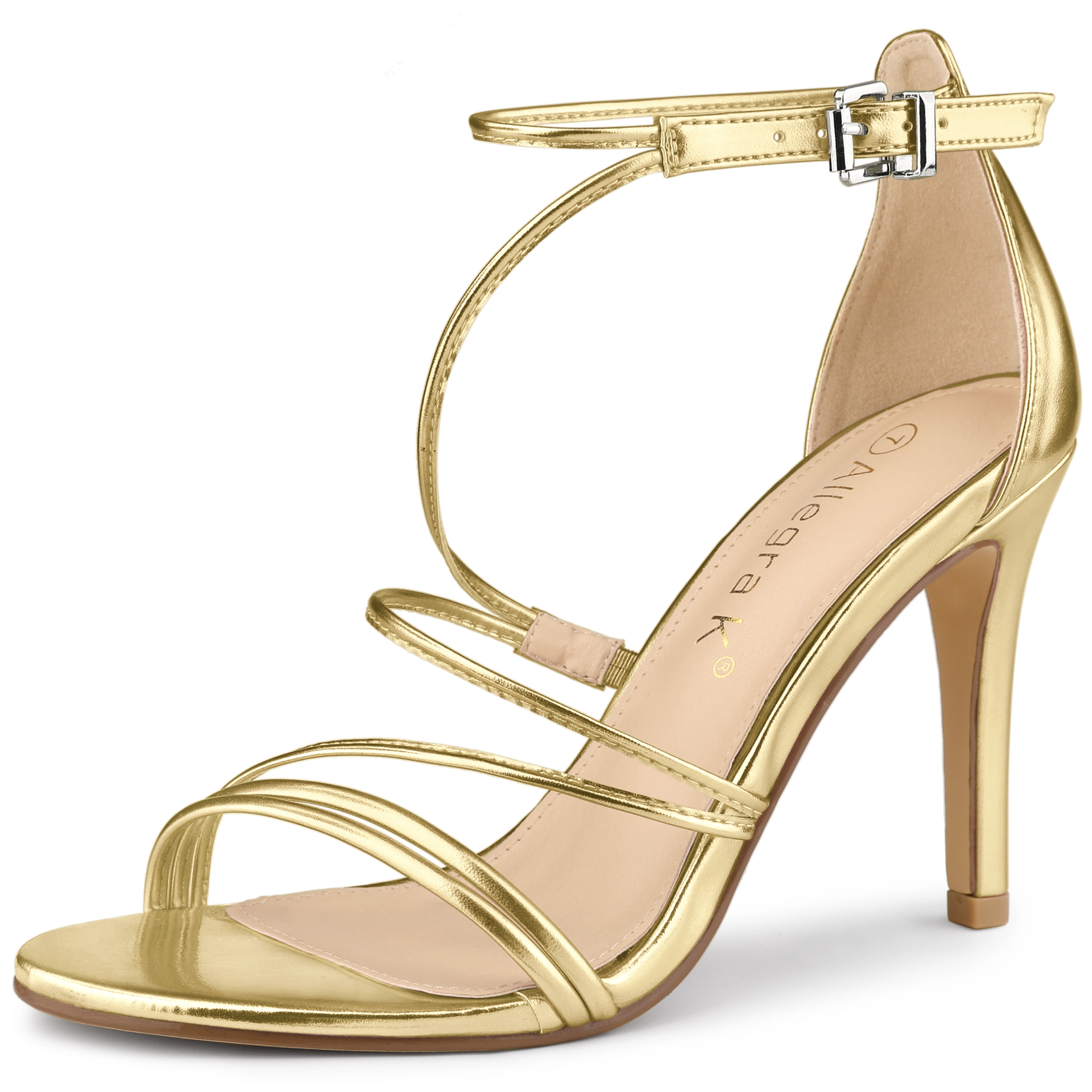 BLISSFUL STEP Women's Faux Leather Padded Strappy Stiletto Heel Party Sandals