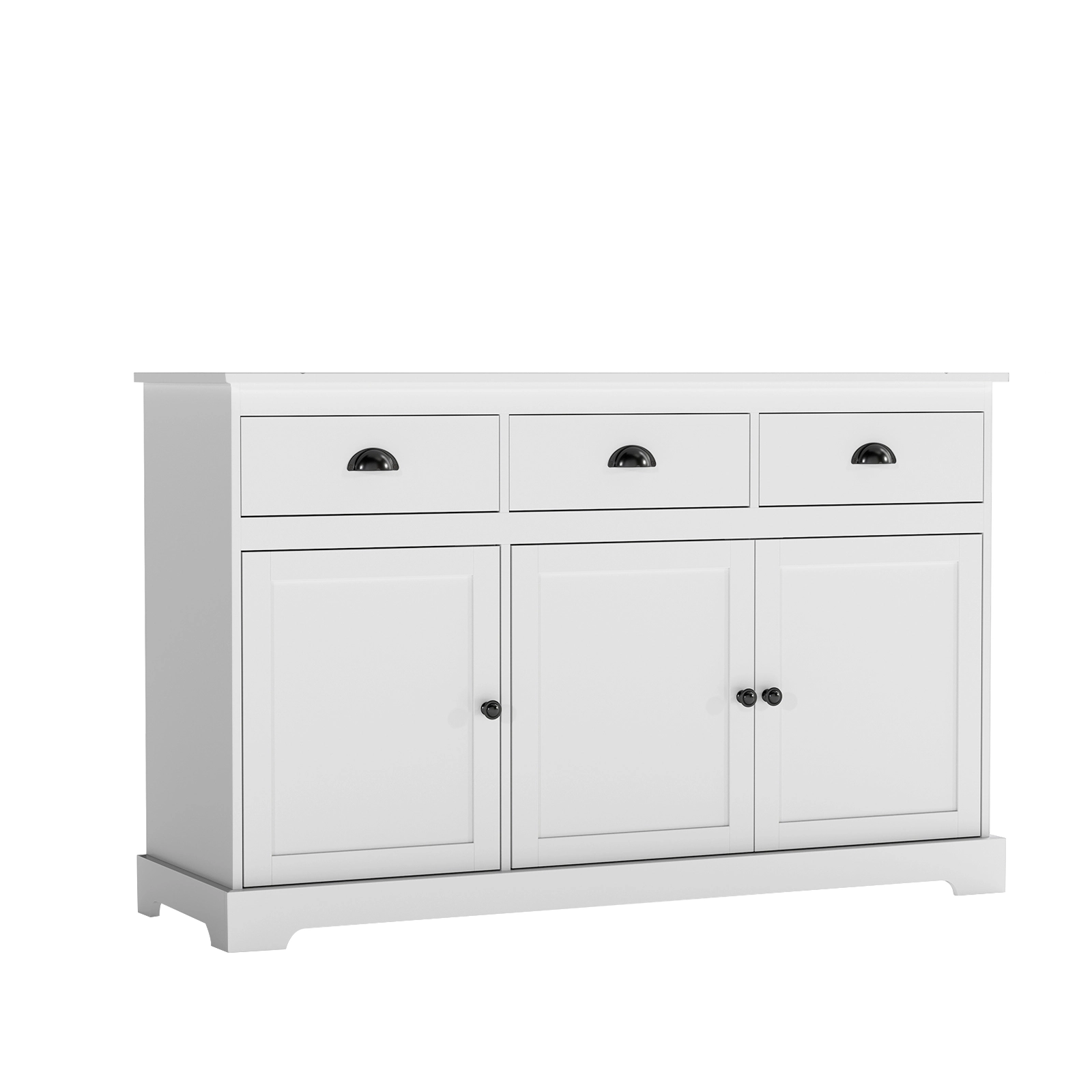 SUGIFT 3-Drawer Cup Pulls Adjustable Shelves Buffet Sideboard 53.5-in x 17-in x 34-in 22-lb per Shelf White