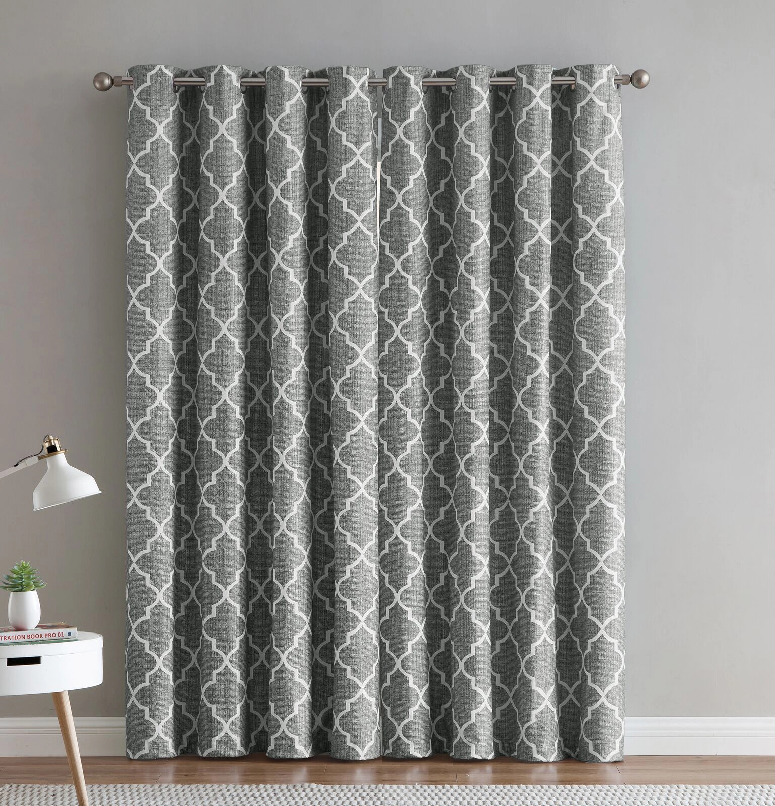 Kate Aurora 2 Piece 100% Full Blackout Trellis Grommet Top Window Curtain Panels