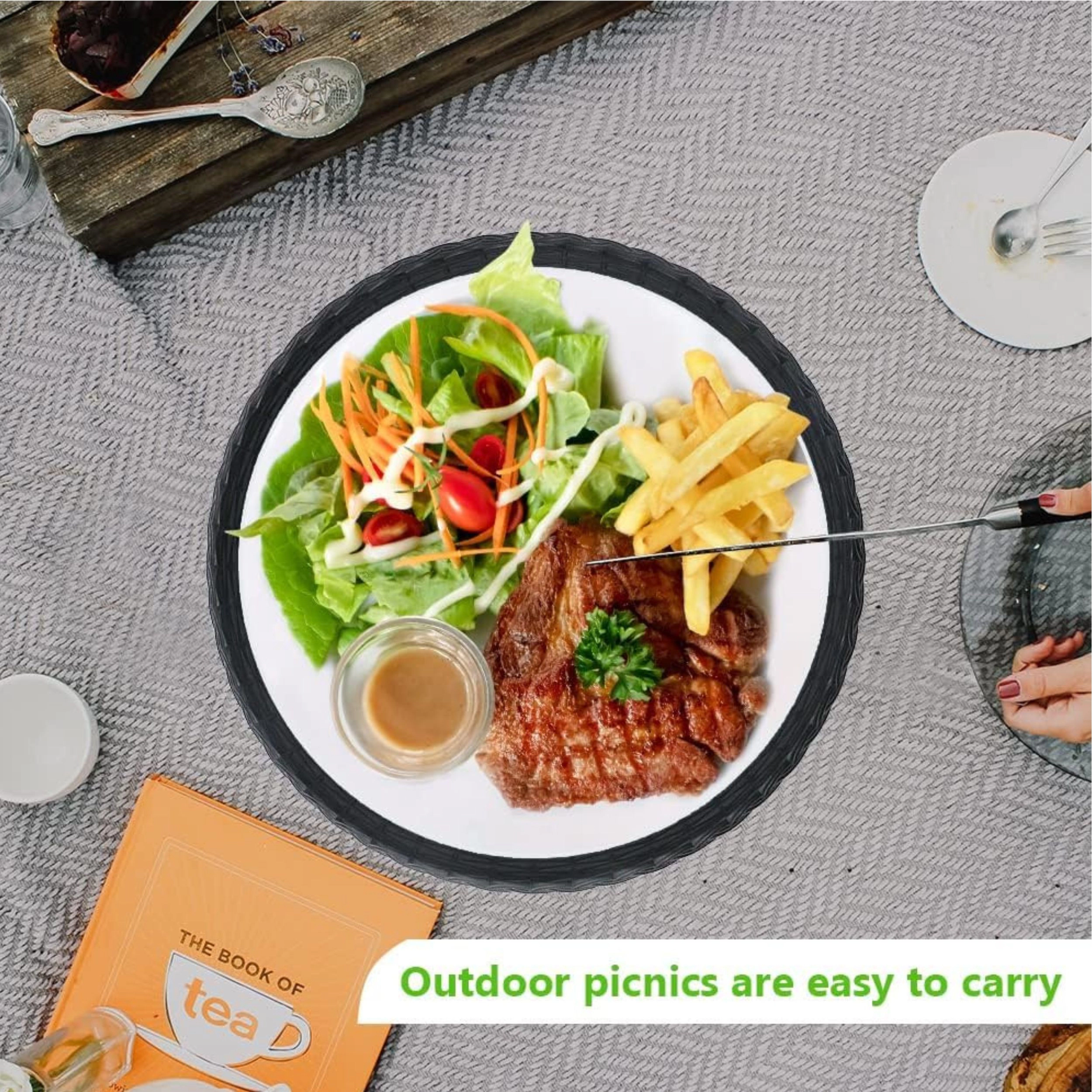 Stock Preferred 10 Inch Reusable Plastic Paper Plate Holders with Rattan Weave Design