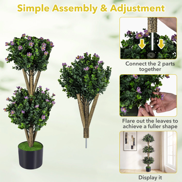 Slickblue Set of 2 Artificial Boxwood Topiary Trees 51in Faux Greenery for Patio Entryway Decor