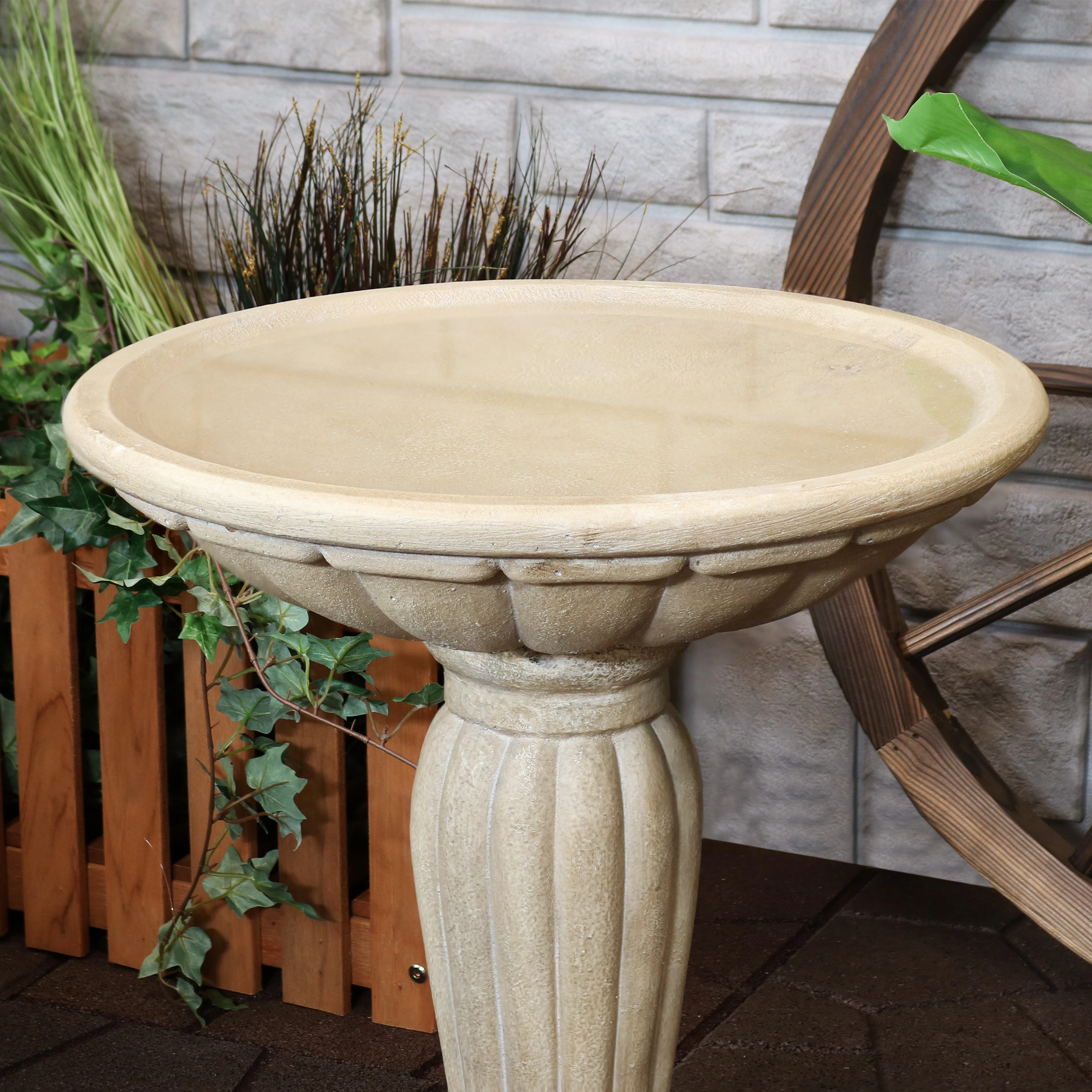 Sunnydaze Grecian Concrete Bird Bath for Outside, 20” H, Antique White
