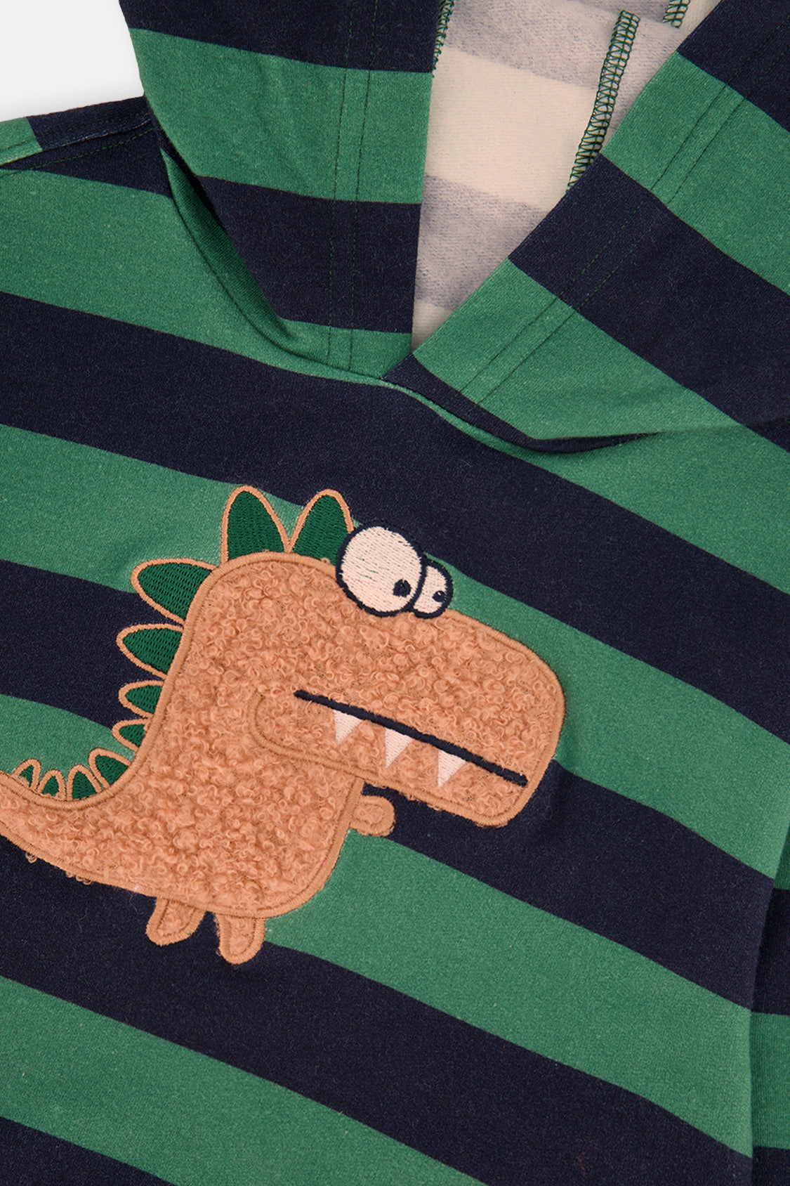 Deux par Boys Striped Fleece Hoodie with Dino Appliqué