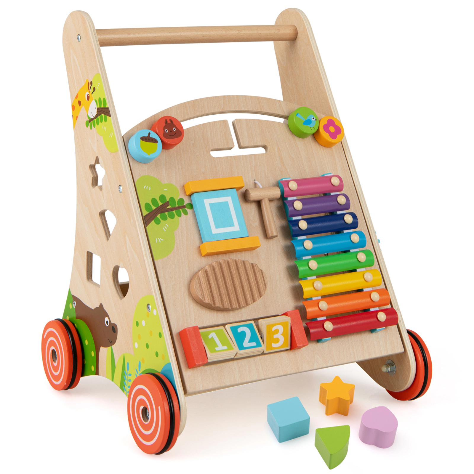 SUGIFT Wooden Push And Pull Baby Walker With Handle And Storage Ages 3+ Years Multicolor