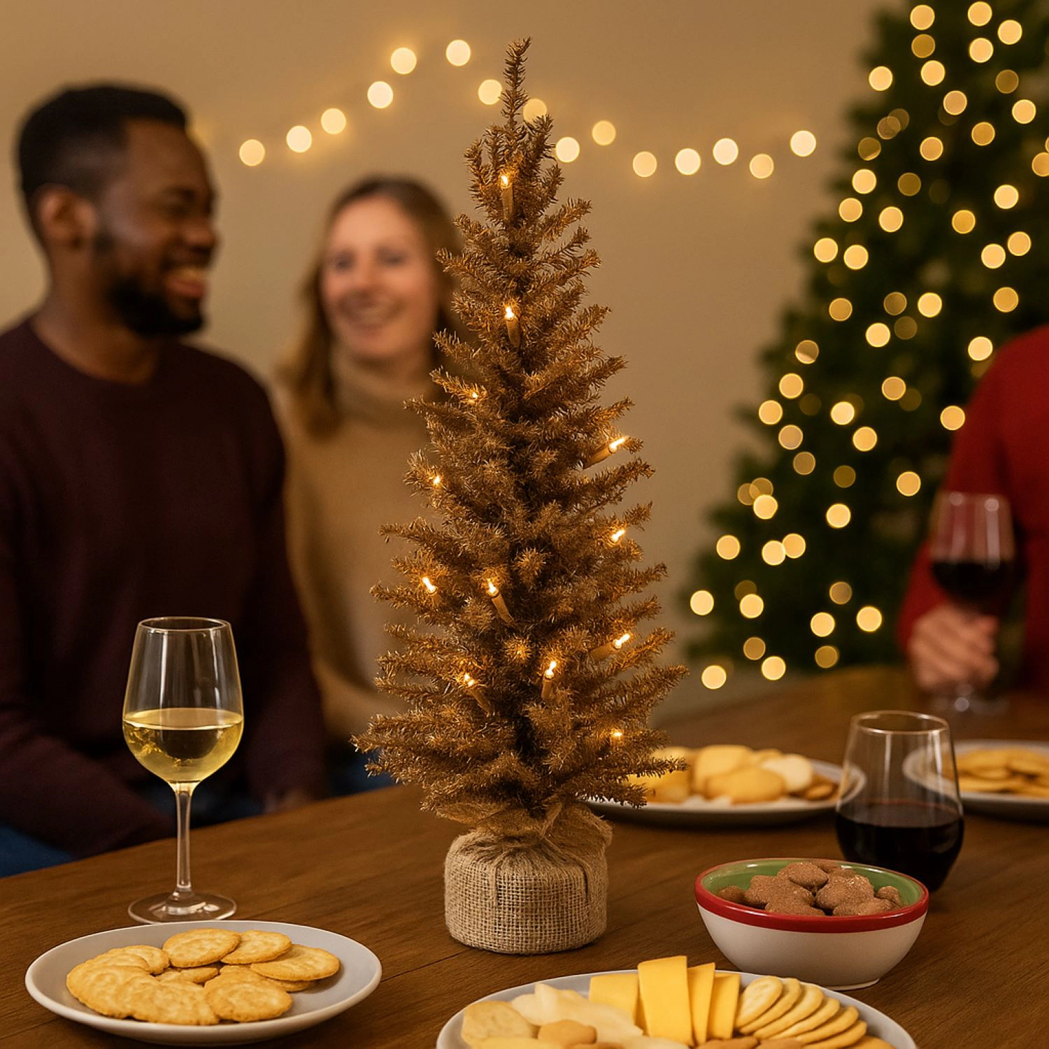 Elegani Pre-Lit Tabletop Christmas Tree with Burlap Base - 8 Inch, Warm White LED