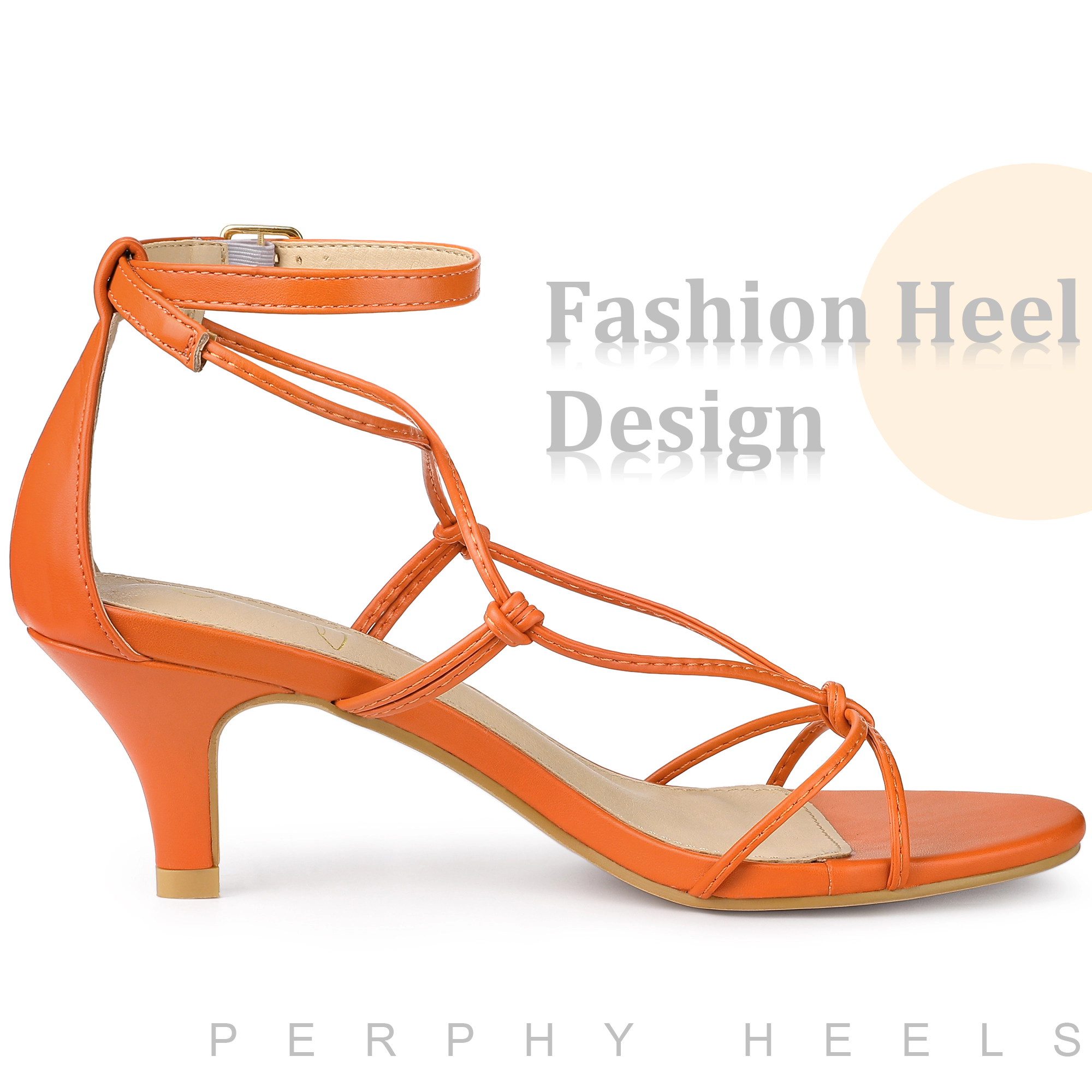 BLISSFUL STEP Women's Strappy Knot Ankle Strap Kitten Heels Open Toe Sandals