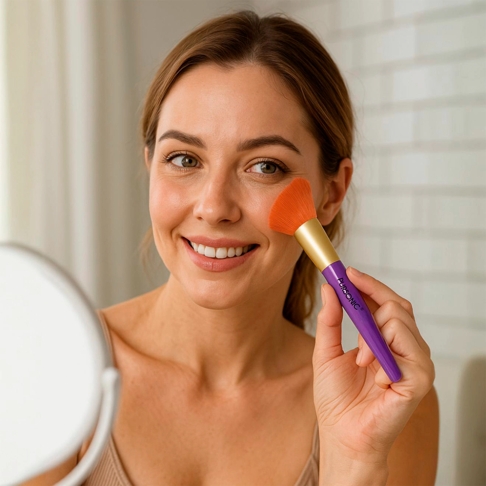 Pursonic Makeup Essentials Duo – LED Countertop Mirror + 5-Piece Brush Set