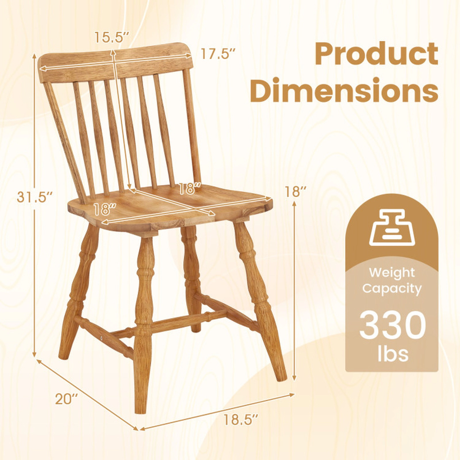 SUGIFT Curved Spindle Back Windsor Dining Chair Set of 2 Rubber Wood Frame 330-Lb Capacity 31.5-in Tall Black/Natural