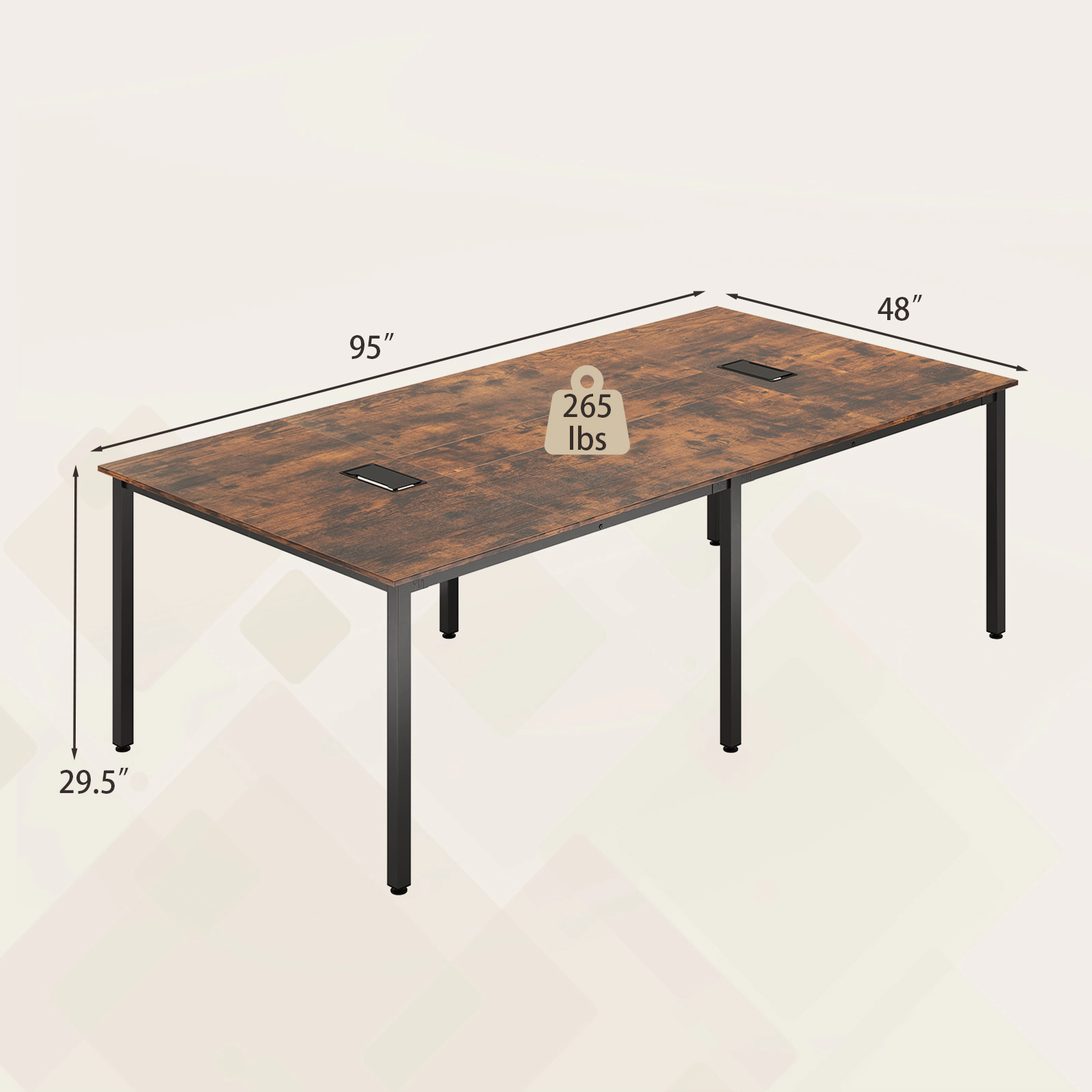 SUGIFT Rustic Brown 8 FT Seats up to 10 Large Conference Room Meeting Table