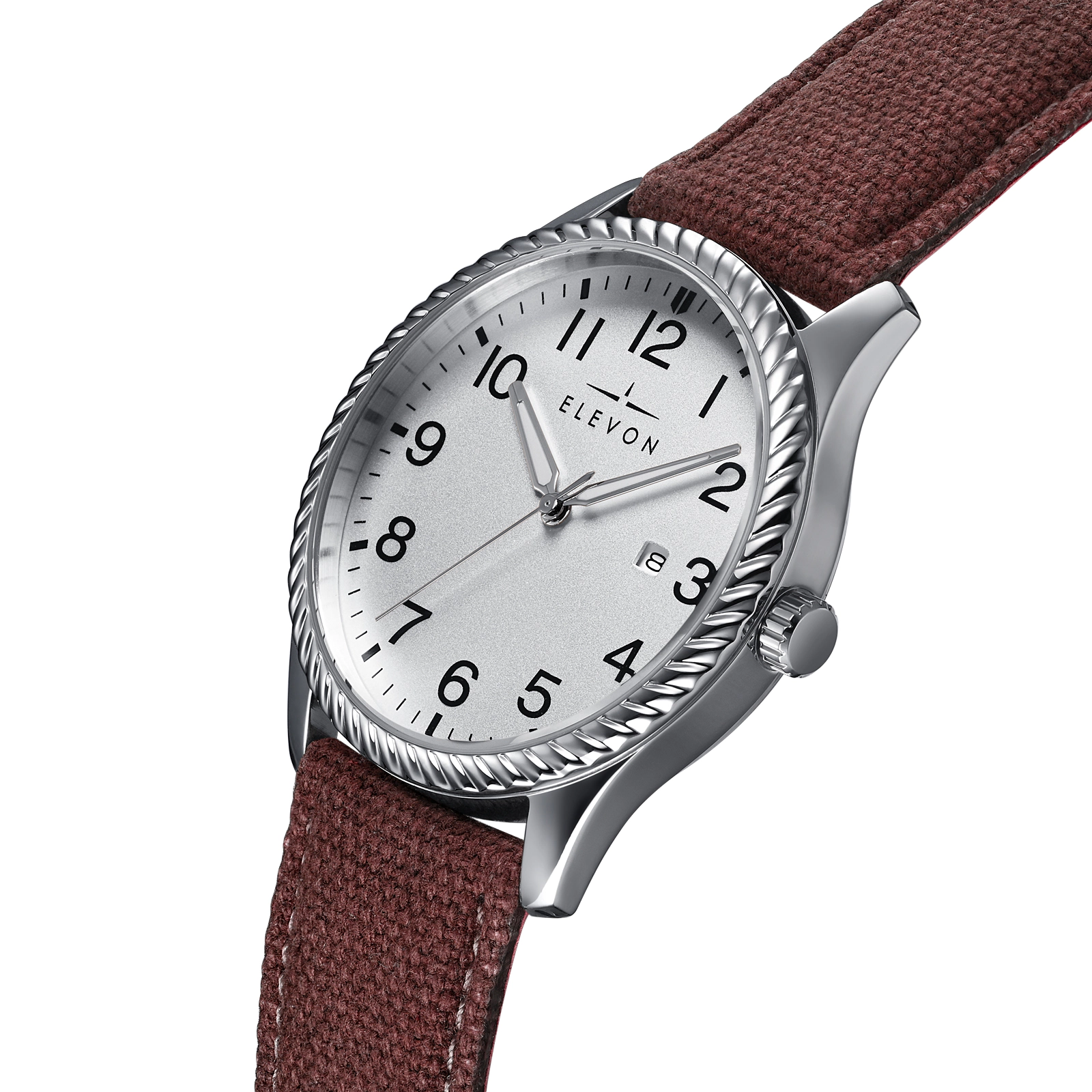 Elevon Crosswind Canvas-Overlaid Leather-Band Watch w/ Date