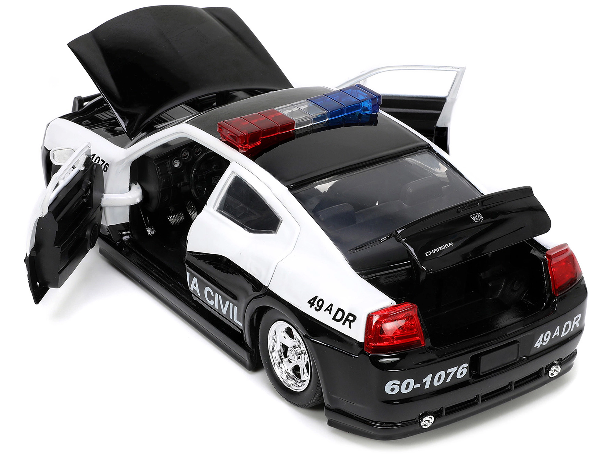 Jada 2006 Dodge Charger Police Black And White "Policia Civil" "Fast & Furious" Series 1/24 Diecast Model Car