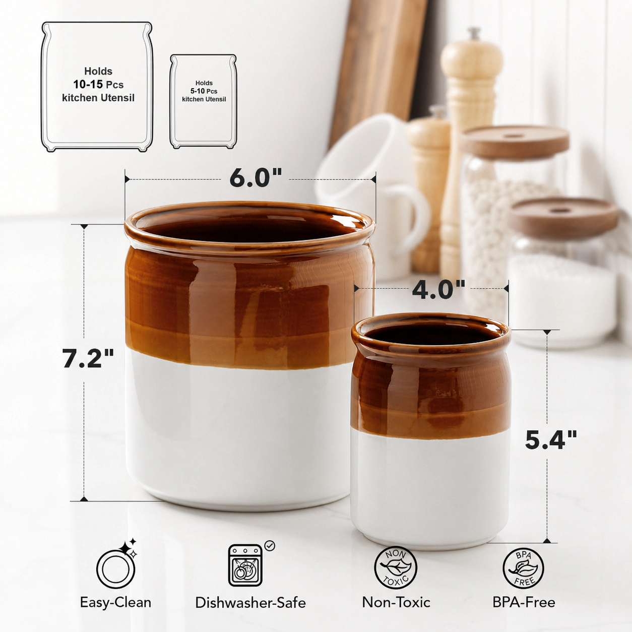 WZK Set of 2 Ceramic Farmhouse Kitchen Utensil Holder