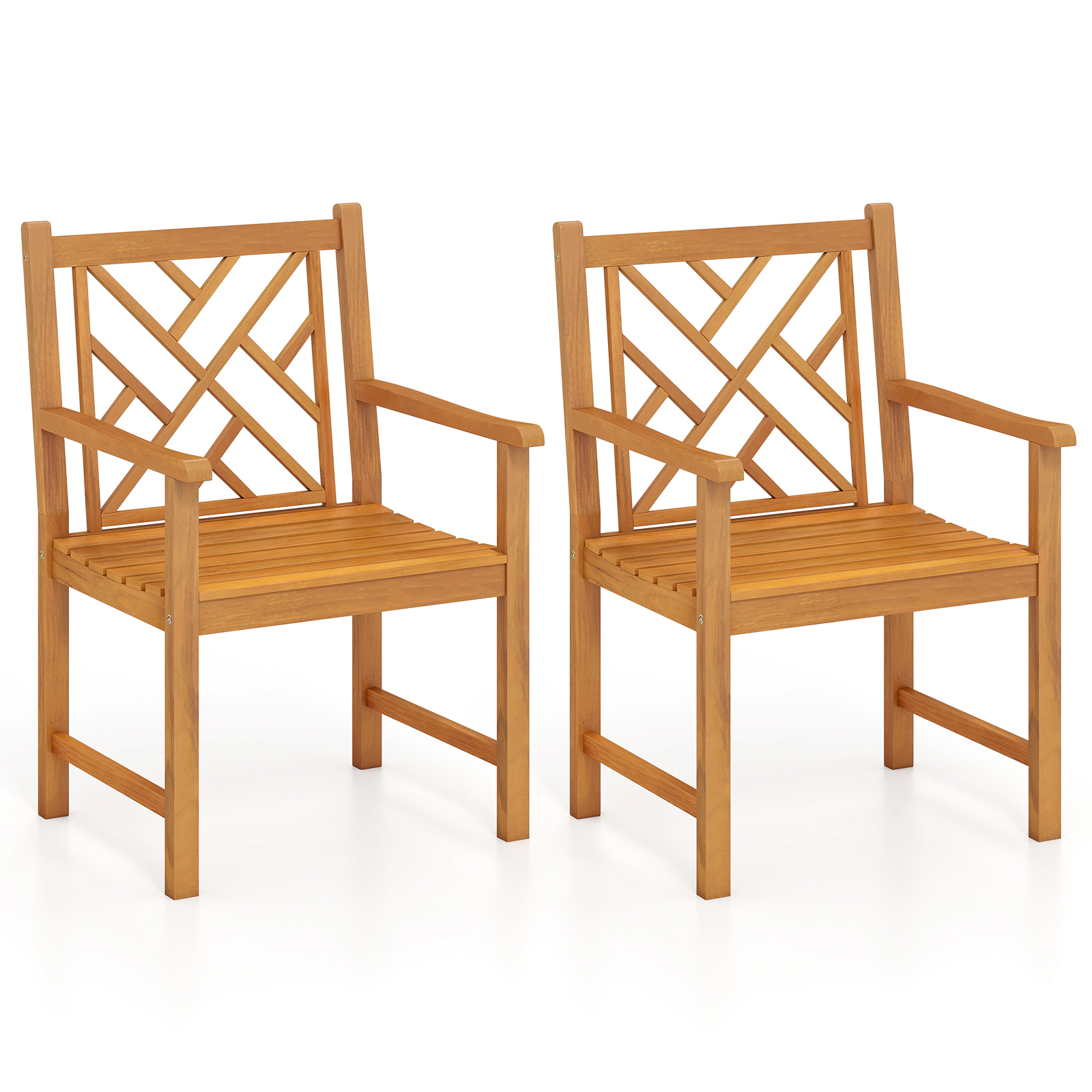 LJG Set of 2 Outdoor Dining Chairs Acacia Wood with Cross-Pattern Backrest