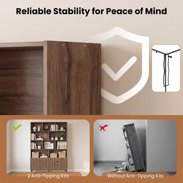 Hivvago Bookshelf with 4 Doors and 2 Anti-Tipping Kits for Home Office