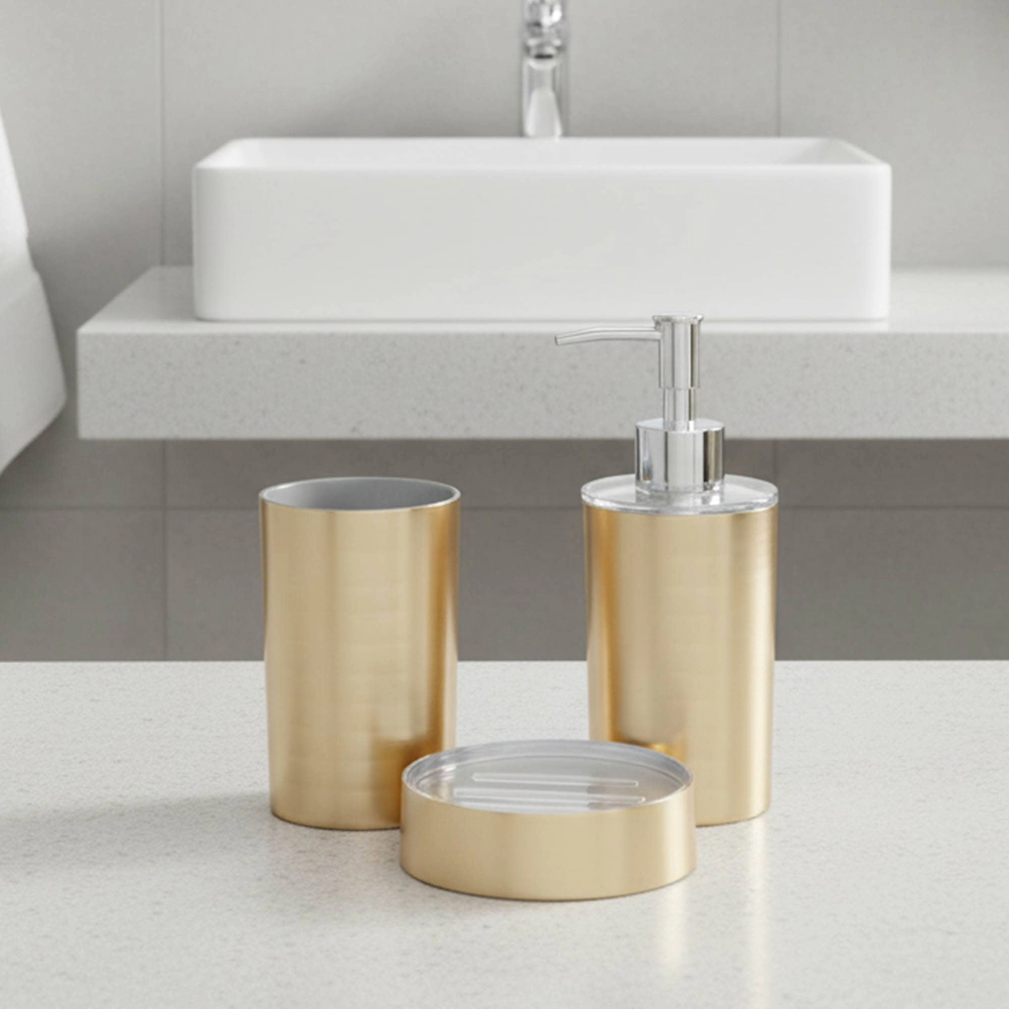 Evideco French Home Goods 12 fl oz Brushed Metal-Look ABS Bathroom Cup