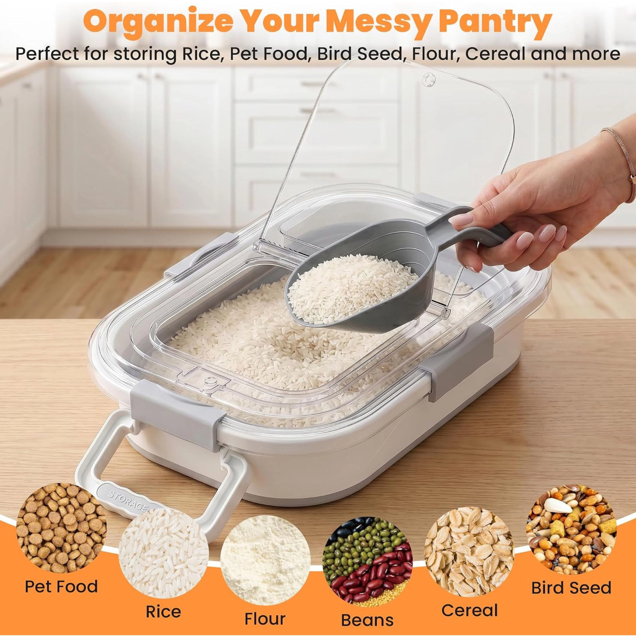Stock Preferred Collapsible Airtight Rice Storage Container with Wheels Scoop and Measuring Cup 30 lbs