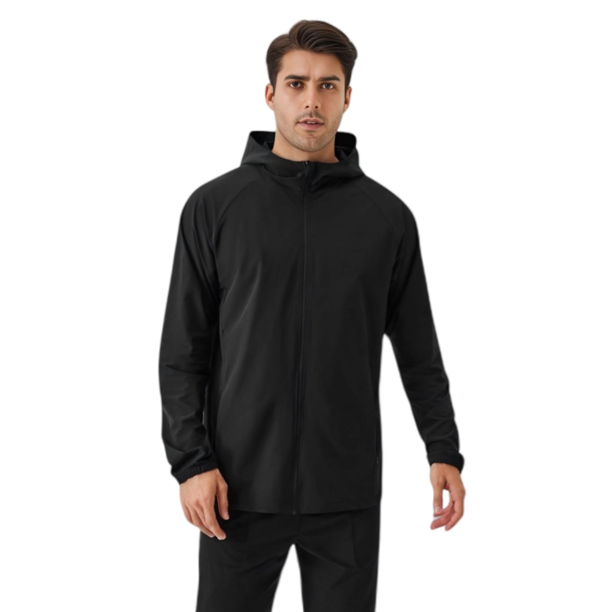 Anna-Kaci Men's Lightweight Zip-Up Hoodie Jacket with Adjustable Hood and Side Pockets