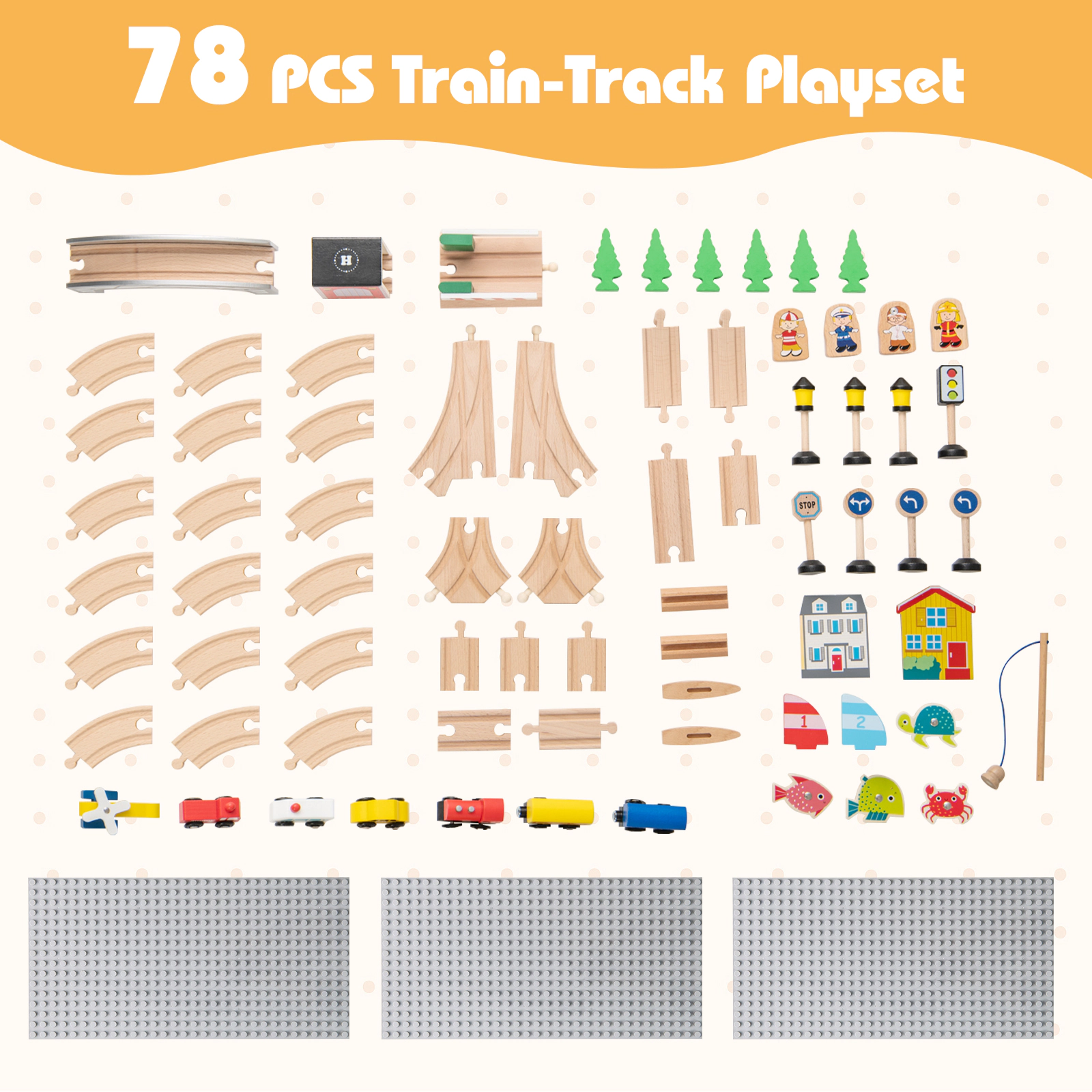 SUGIFT Wooden Train Table Activity Railway Playset Interactive Toy 55-lb Capacity Ages 18M+ Natural 31-in Top