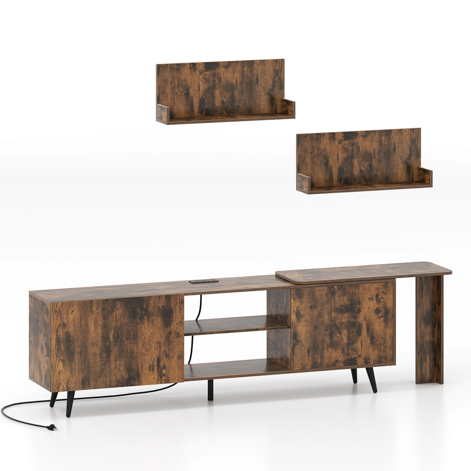 LJG TV Stand for TVs up to 85 Inch with 2 Wall Shelves and Charging Station