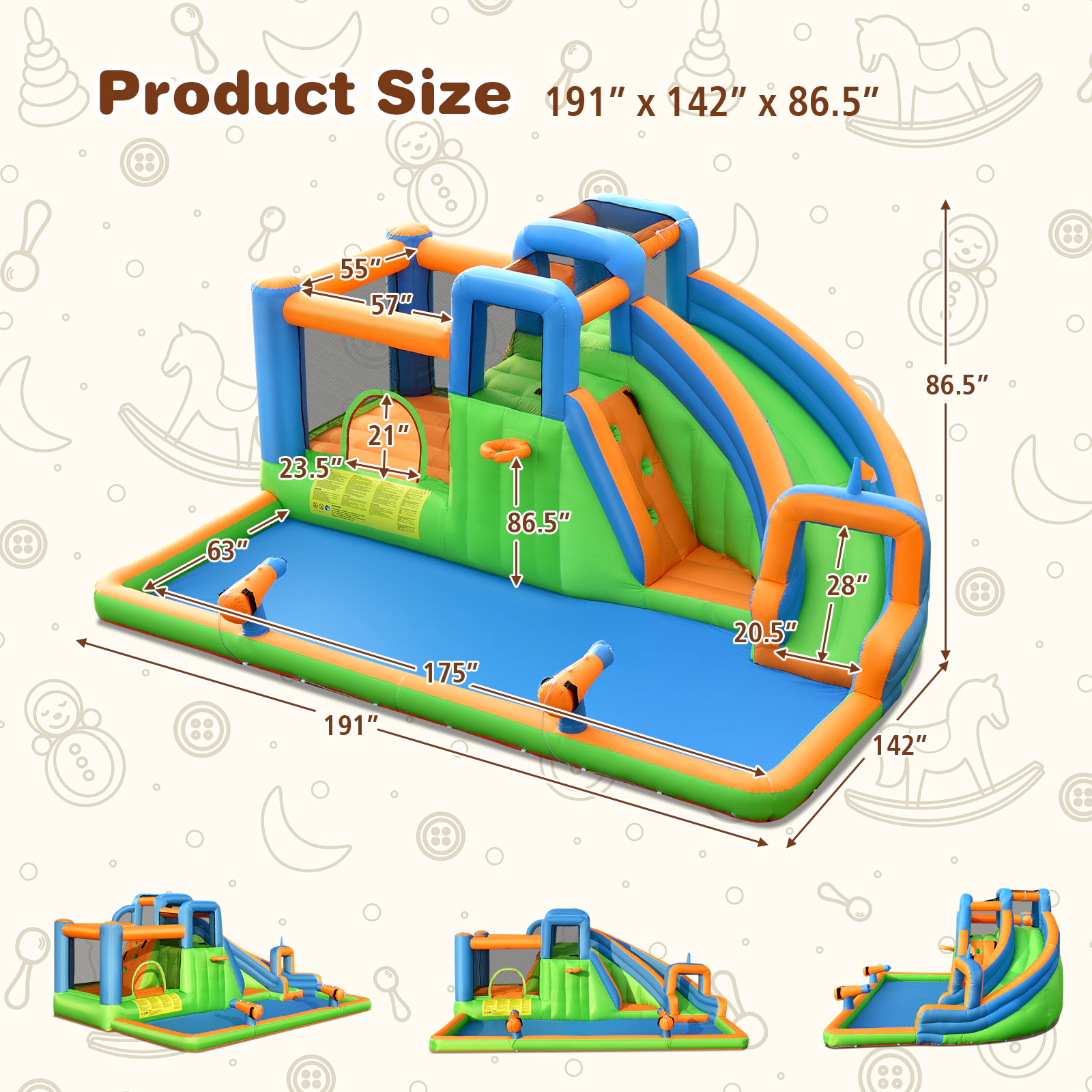 SUGIFT Dual Climbing Walls and 735W Blower 7-in-1 Kids Inflatable Giant Water Park