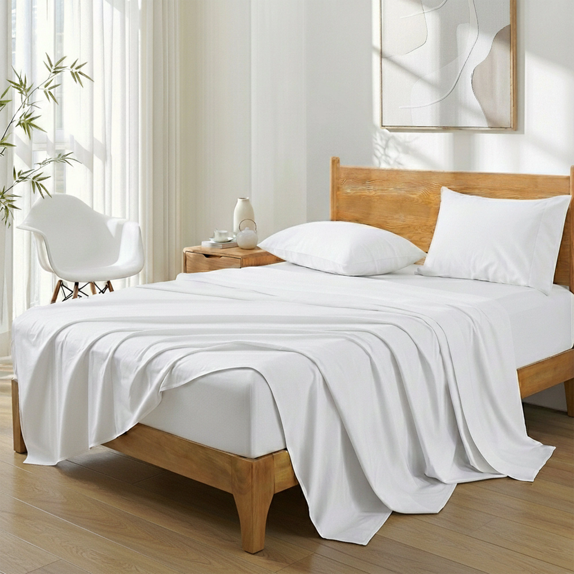 PEACENEST Rayon From Bamboo Sheet Set, Silky Soft Cooling Bed Sheets with Deep Pocket Fitted Sheet