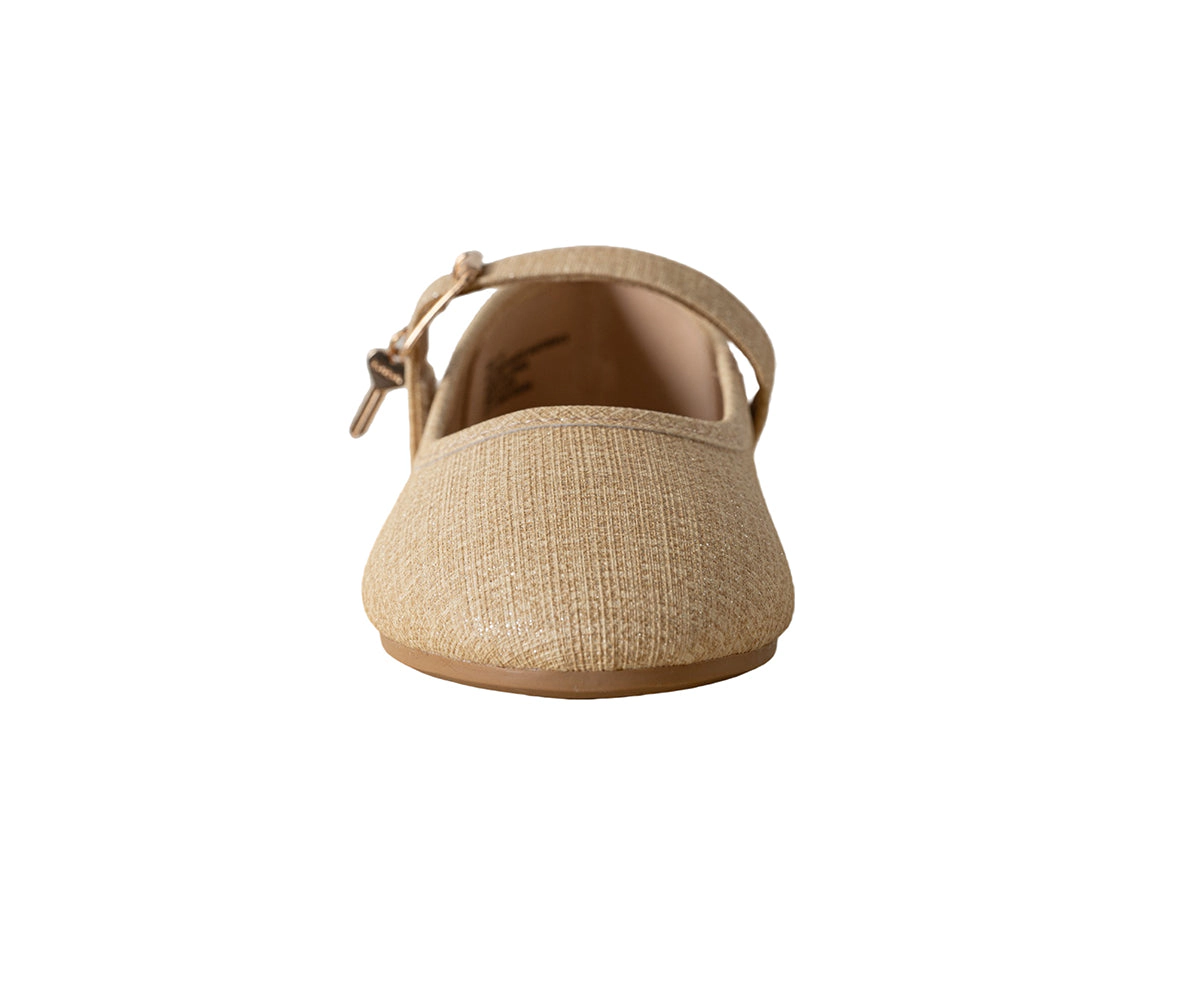 Bebe Girl's Shimmer Ballet Flat with Heart Key Charm