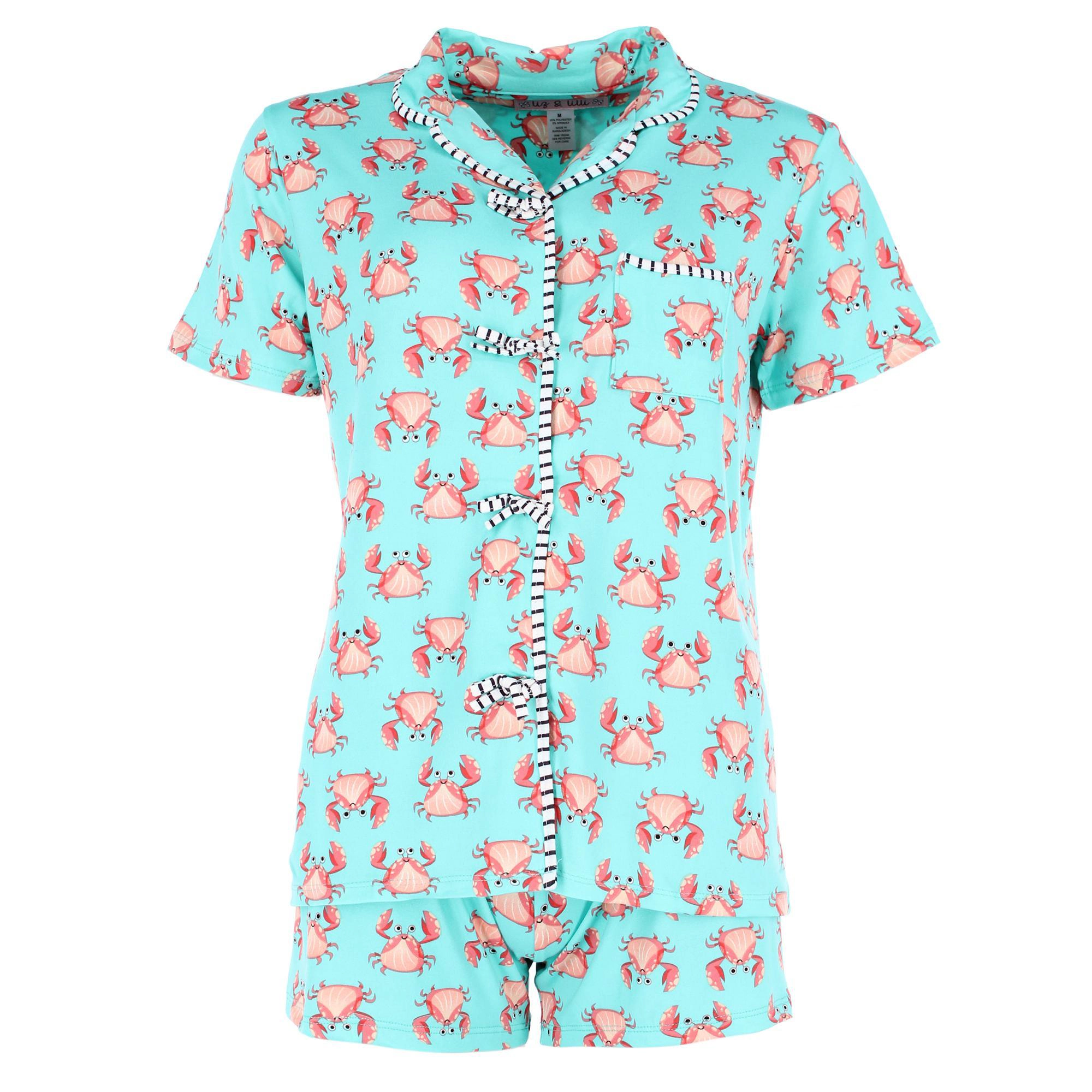 CTM Women's Beachy Crab Short Notched Collar Pajama Set by Liz & Lilli
