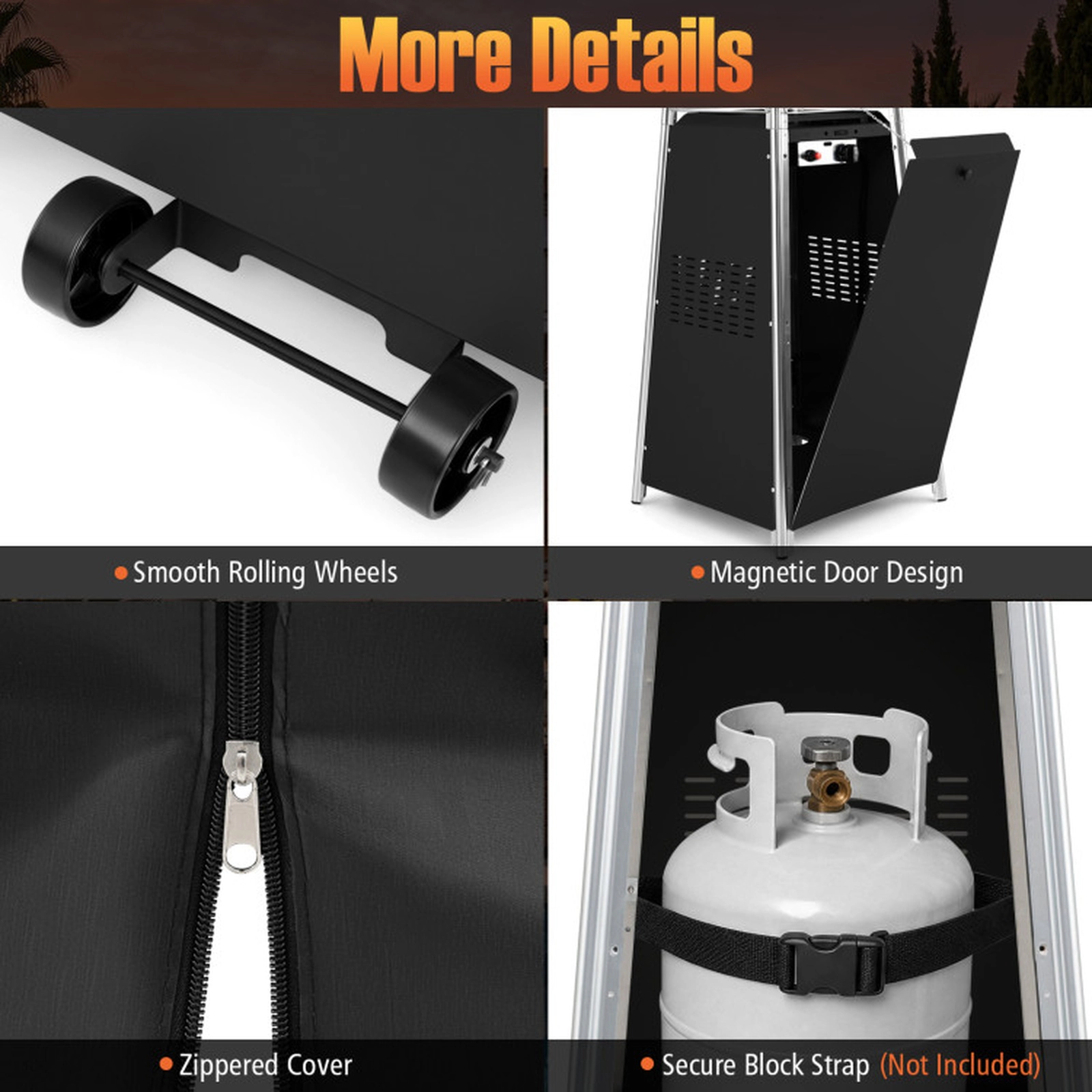 SUGIFT Silver Pyramid Propane Patio Heater with Zippered Cover and Wheels 45000-BTU 20.5-in W 20.5-in D 89-in H