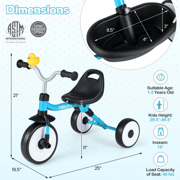 Hivvago Toddler Tricycle with 3-Position Seat and Storage Basket for Kids