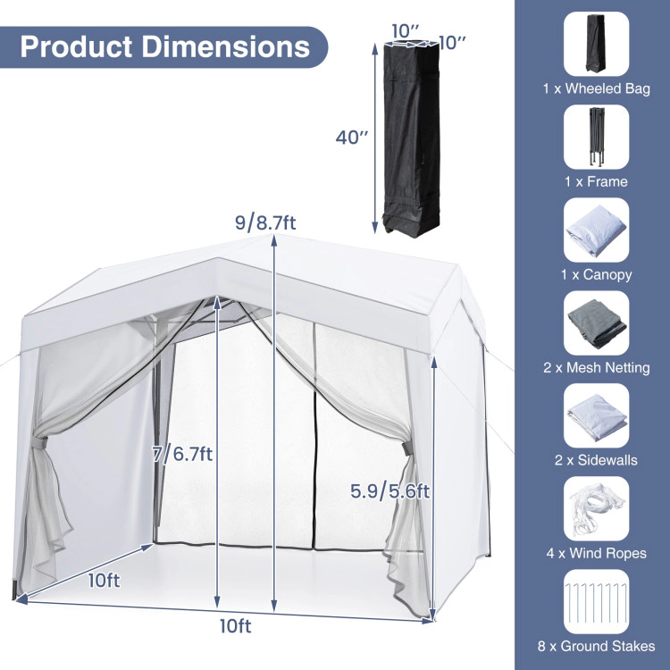 Hivvago Pop up Canopy Tent wiht 4 Sidewalls Mesh Netting Wheeled Bag