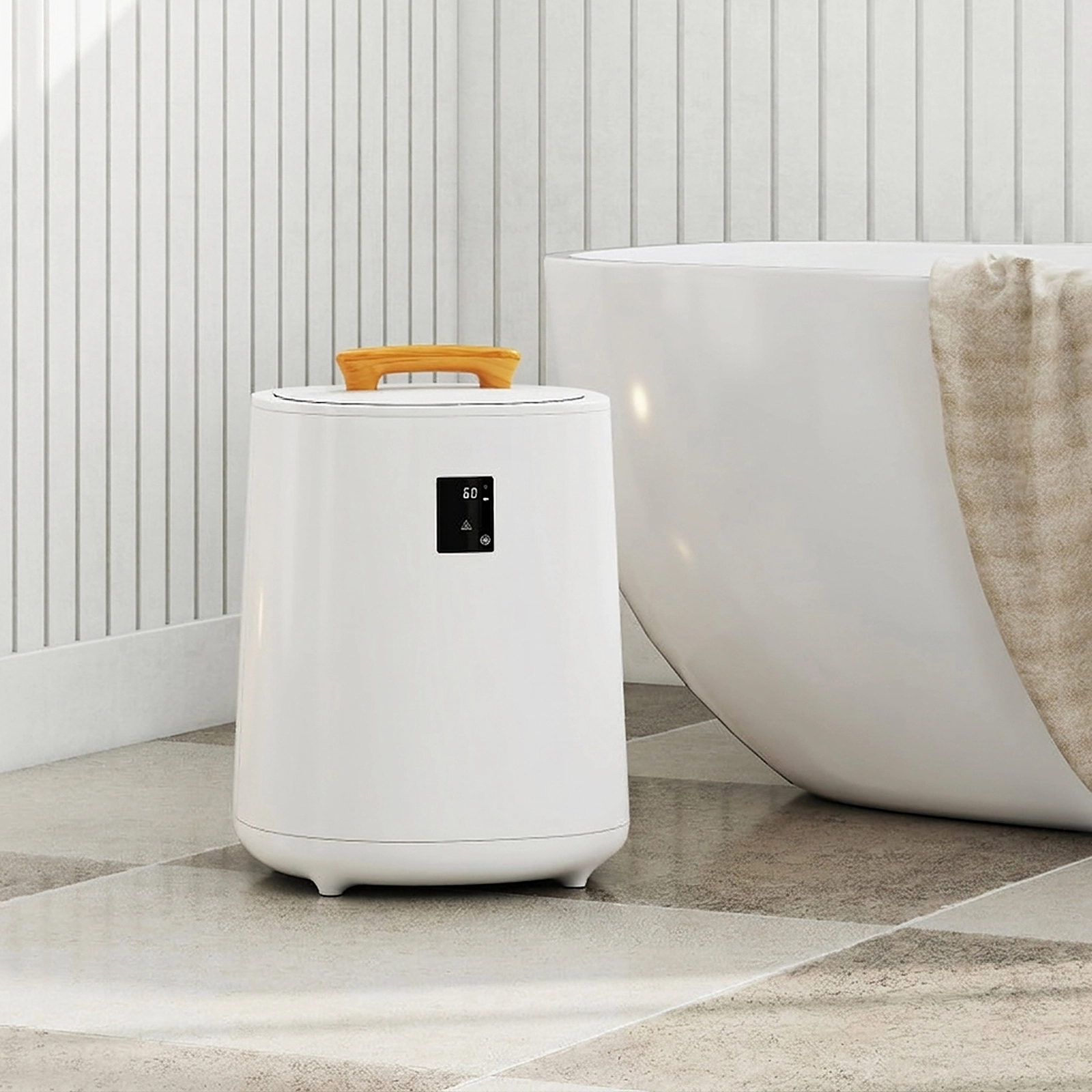 SUGIFT 18L White Towel Warmer Bucket, 380W Fast Heating, LED Display, 60-Minute Auto Shut-Off