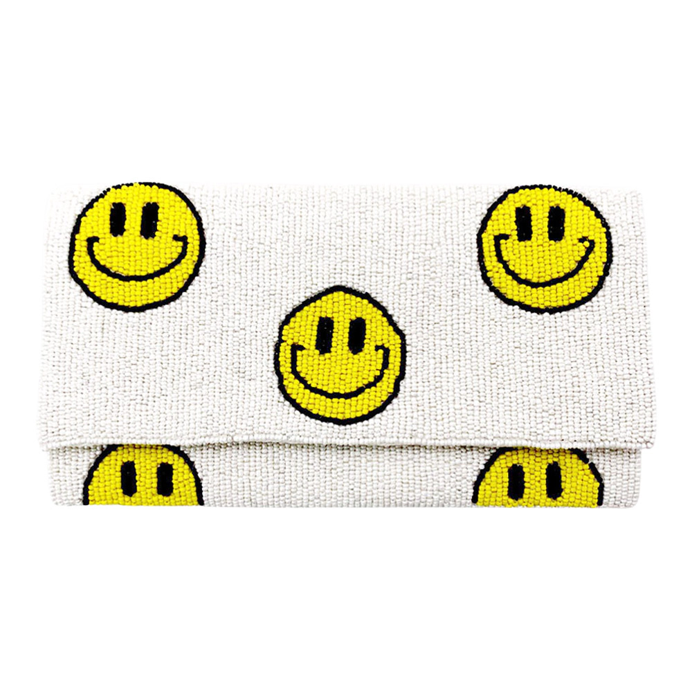 Fashnzfab Smile Patterned Seed Beaded Clutch / Crossbody Bag