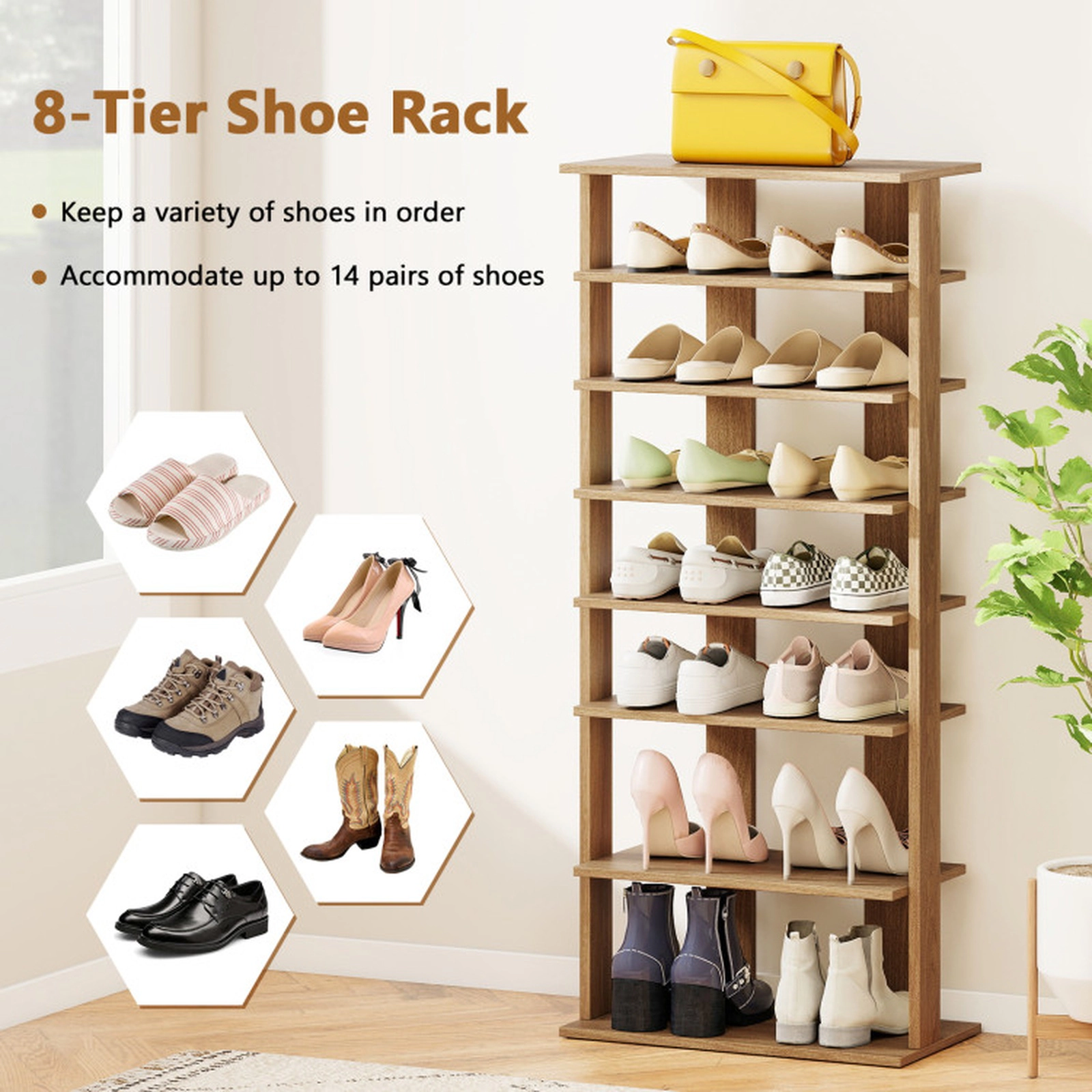 SUGIFT Narrow Freestanding for Front Door 7-Tier Vertical Shoe Rack Organizer