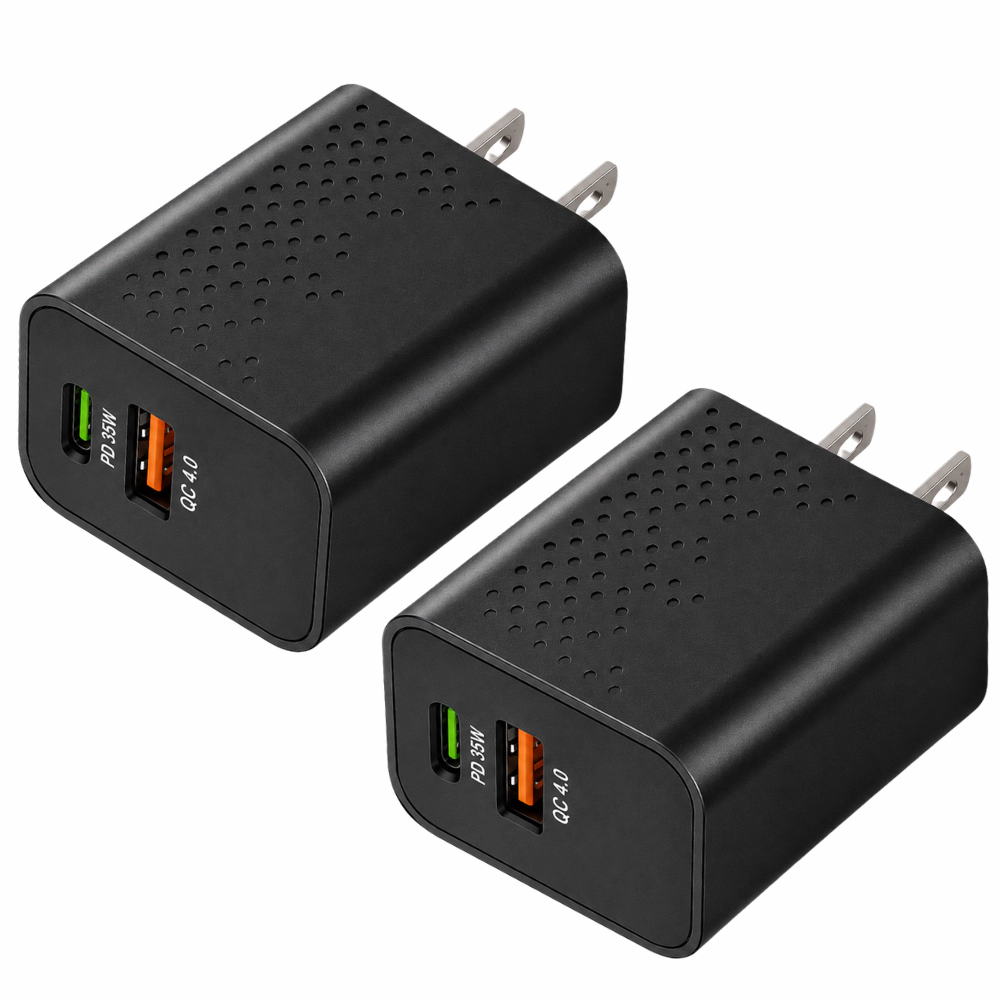 Qixxronics 35W Fast Charger, (2 Pack) USB-A and USB-C Port Wall Charger for iPad, iPhone, Apple Watch, Samsung Galaxy & More